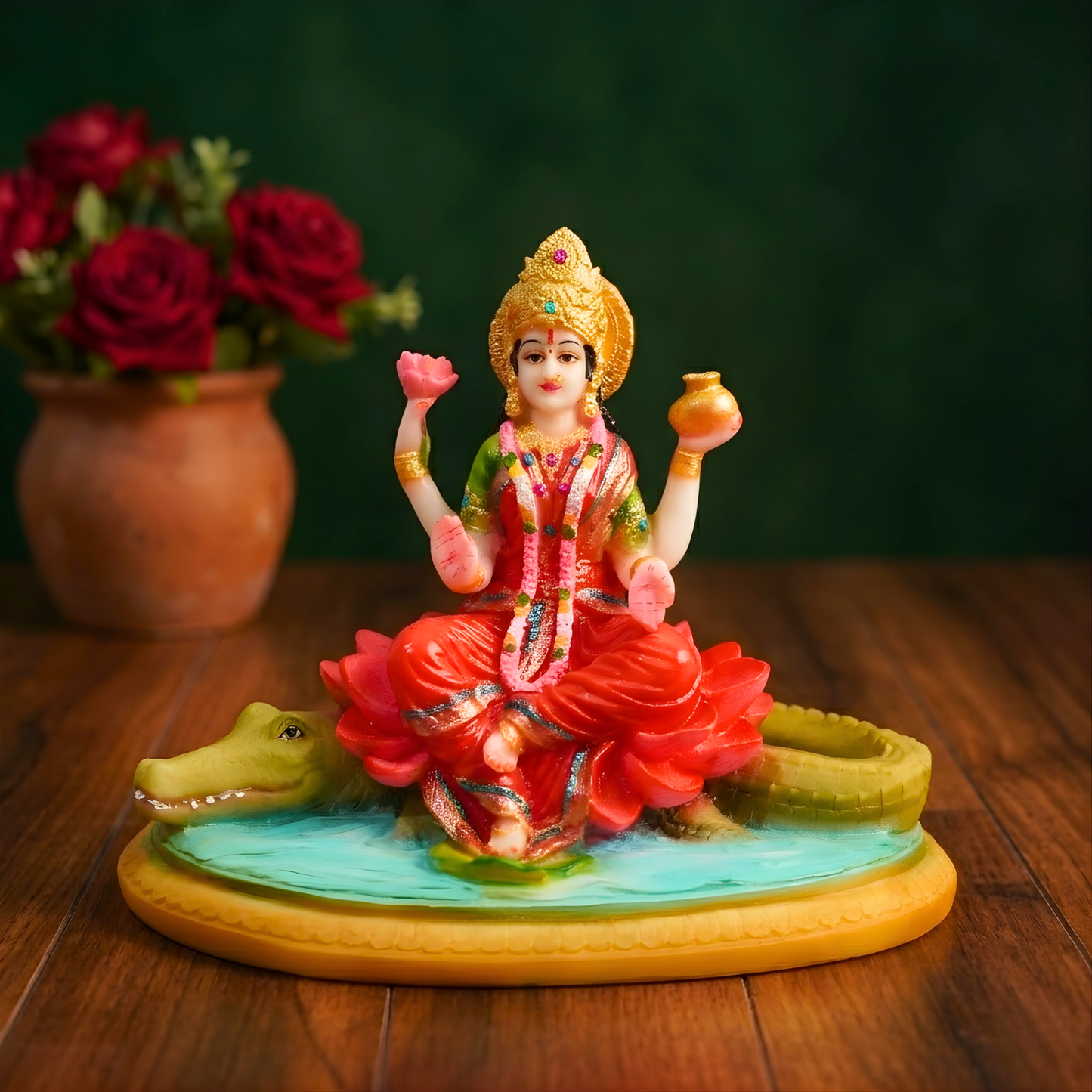 Divine Ganga Maa Idol Sitting on Crocodile with Lotus Base | Maa Ganga Murti for Home Temple & Pooja Decor By Upharkaro