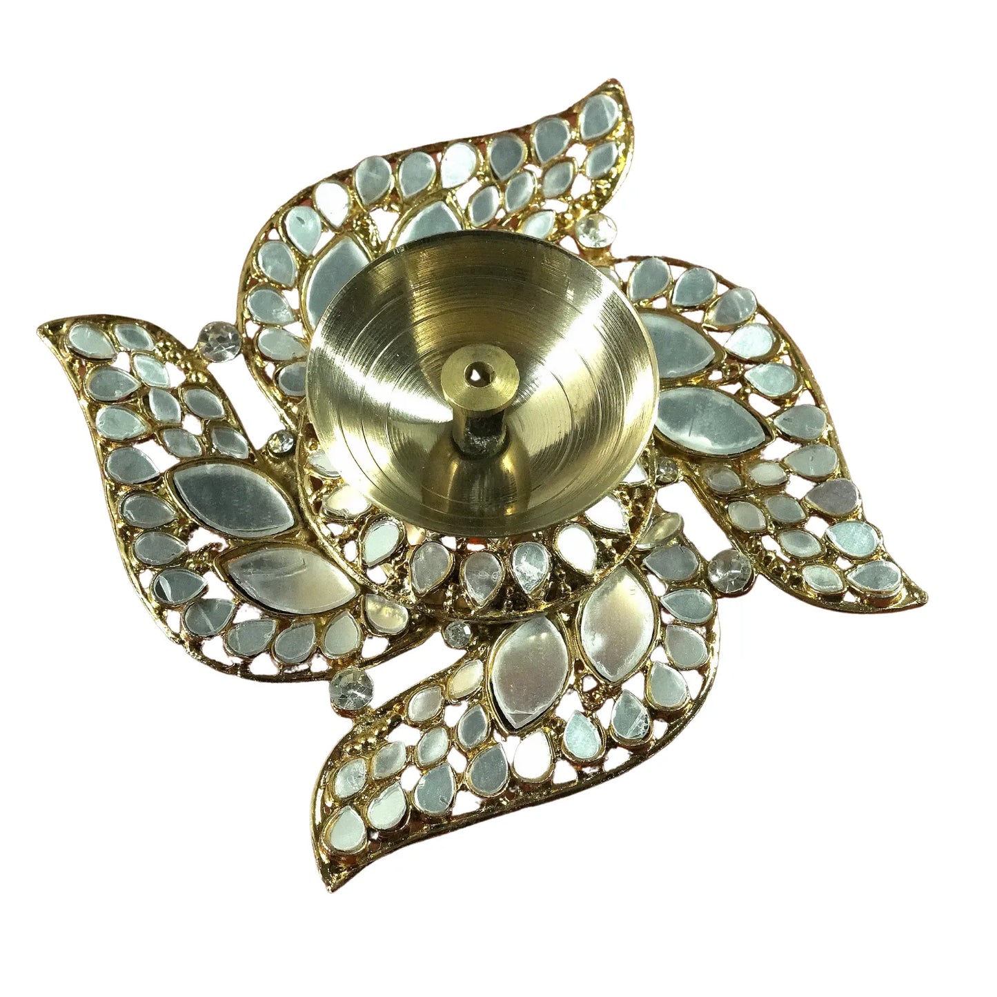 Decorative Metal Swastik Diya for Diwali, Navratri, Daily Worship & Gift Purposes By Upharkaro