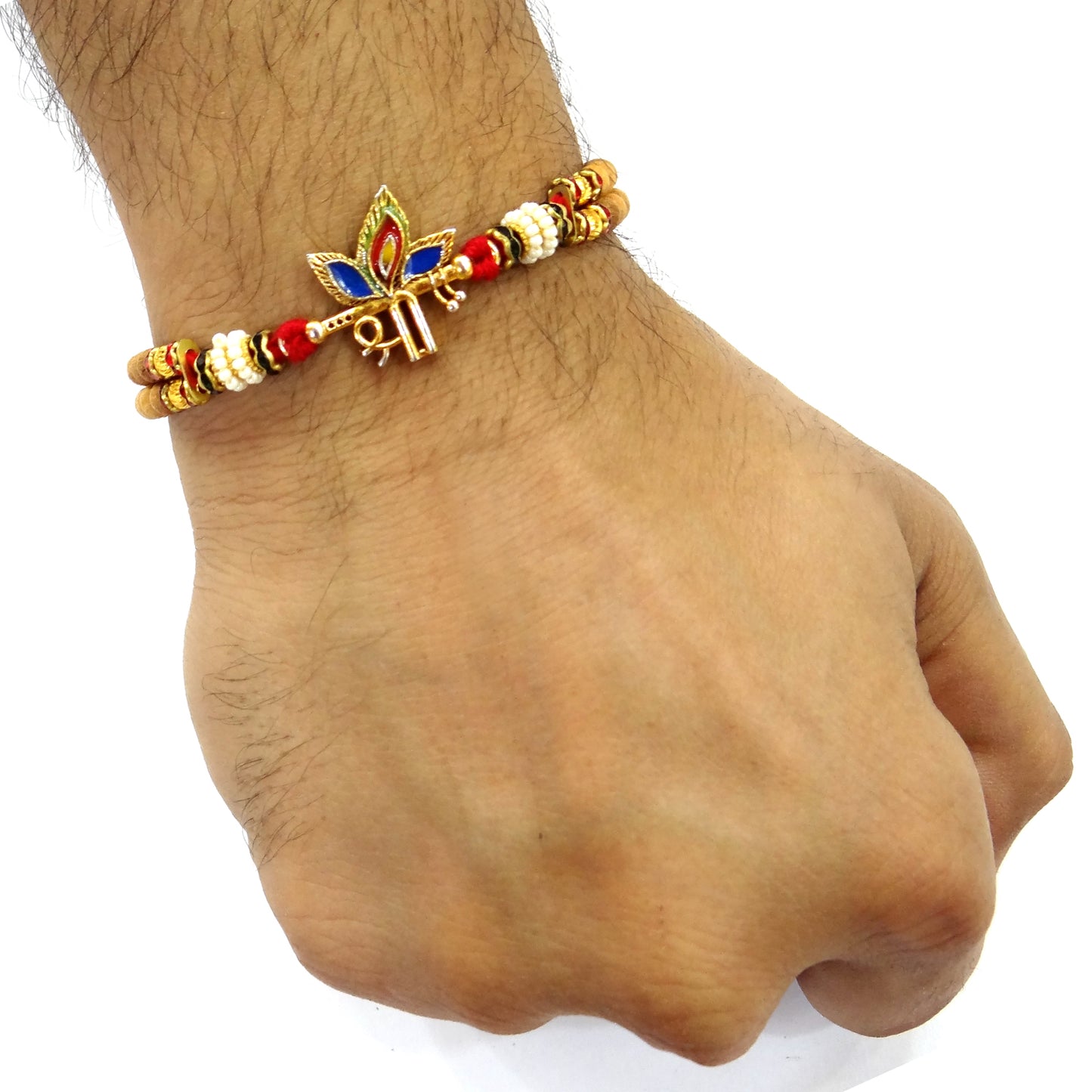 Premium Shri Morpankh Rakhi with Red Stone | Elegant Designer Rakhi for Bhaiya