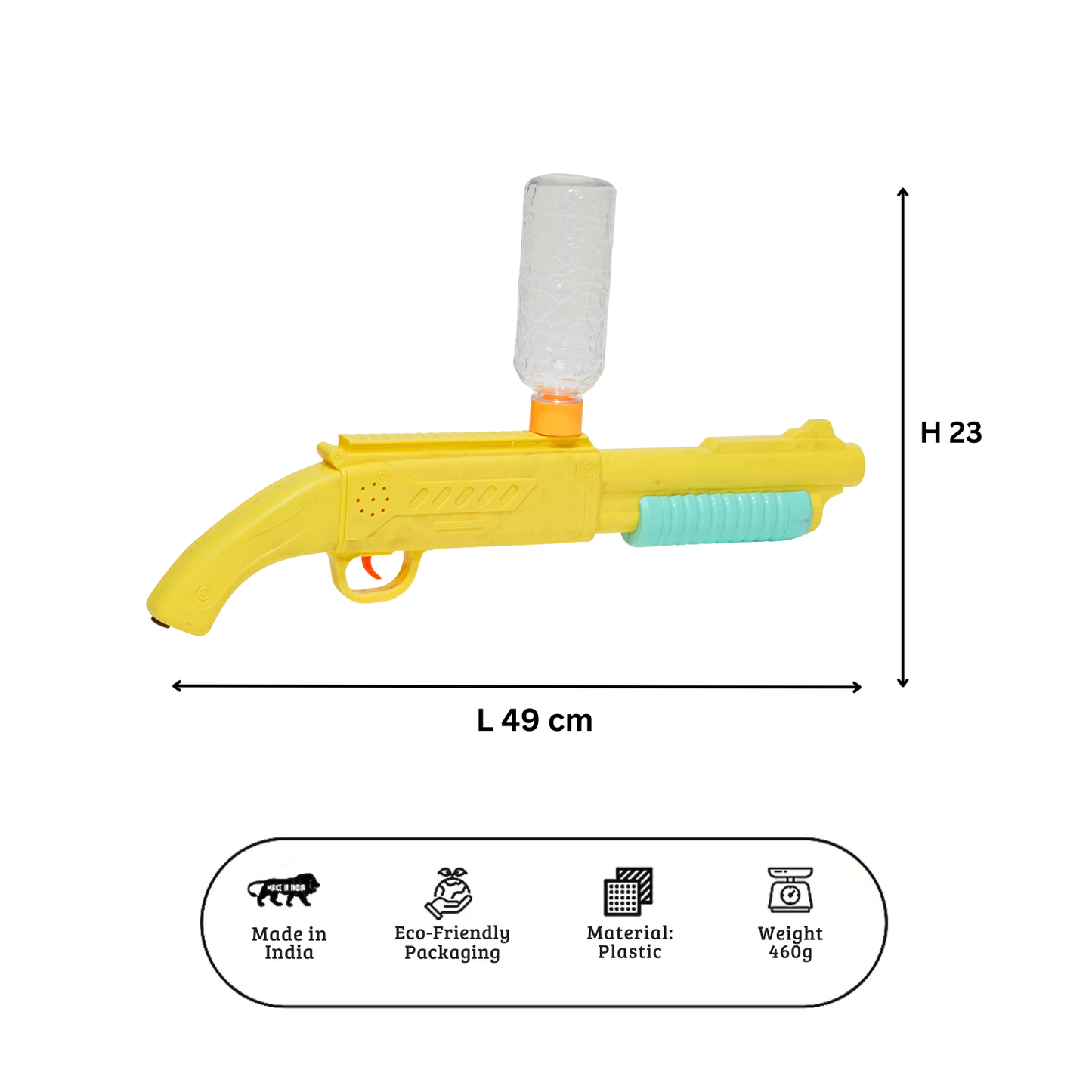 Upharkaro Electronic Holi Pichkari Paint Gun with Bottle Tank Battery Operated Automatic High Pressure Spray Toy Yellow