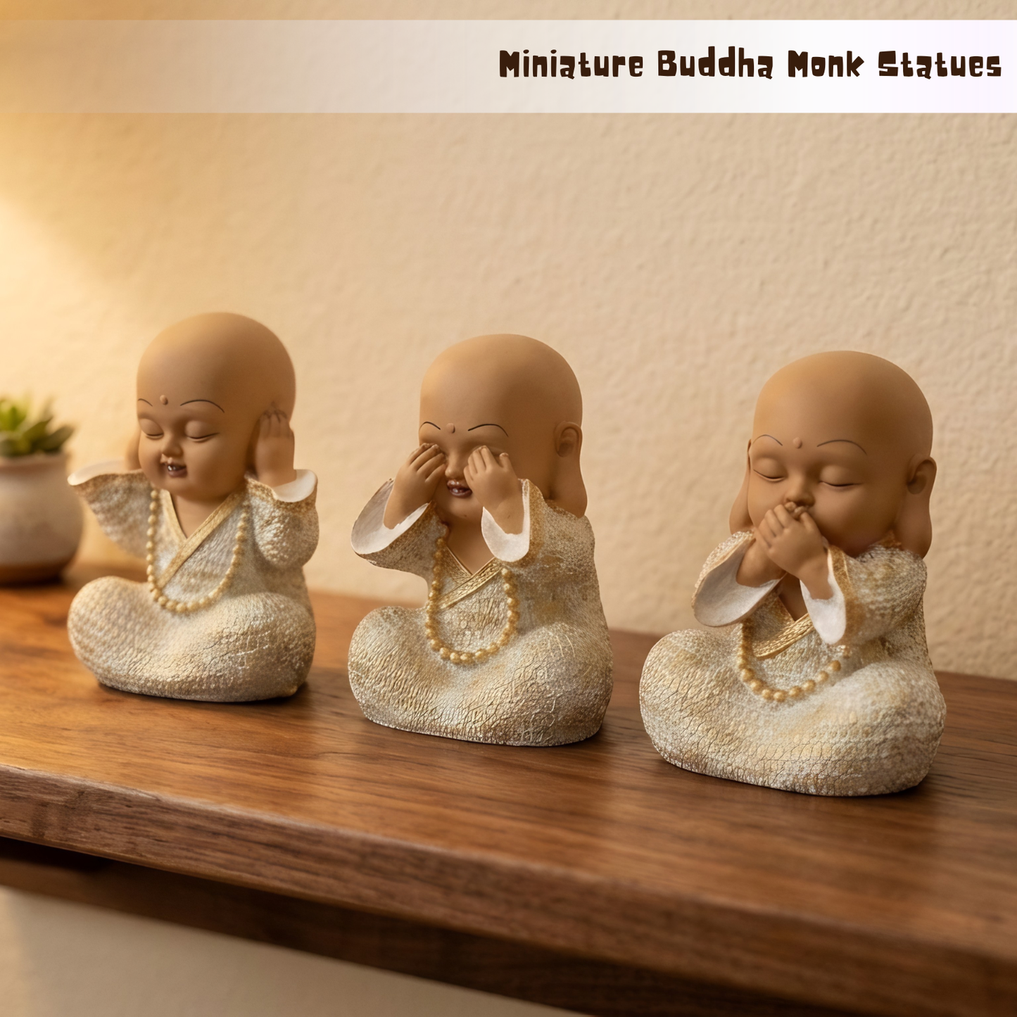 Upharkaro Mini Buddha Monk Statue Set of 3 | Cute Wise Monk Figurines for Home & Office Decor By Upharkaro
