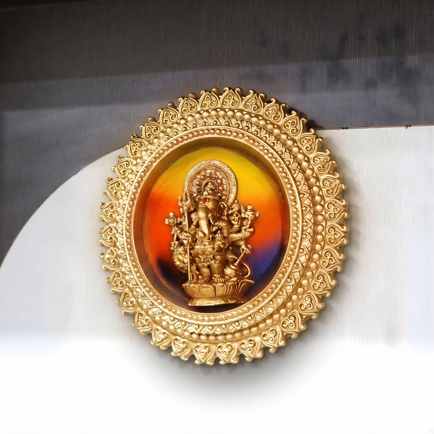 Buy Golden Round Shubha Drishti Ganapathy/Ganesha (7 x 7 Inch) Wall Hanging – Spiritual Ganesha Wall Decor for Home, Office, Mandir & Festive Gifting by Upharkaro