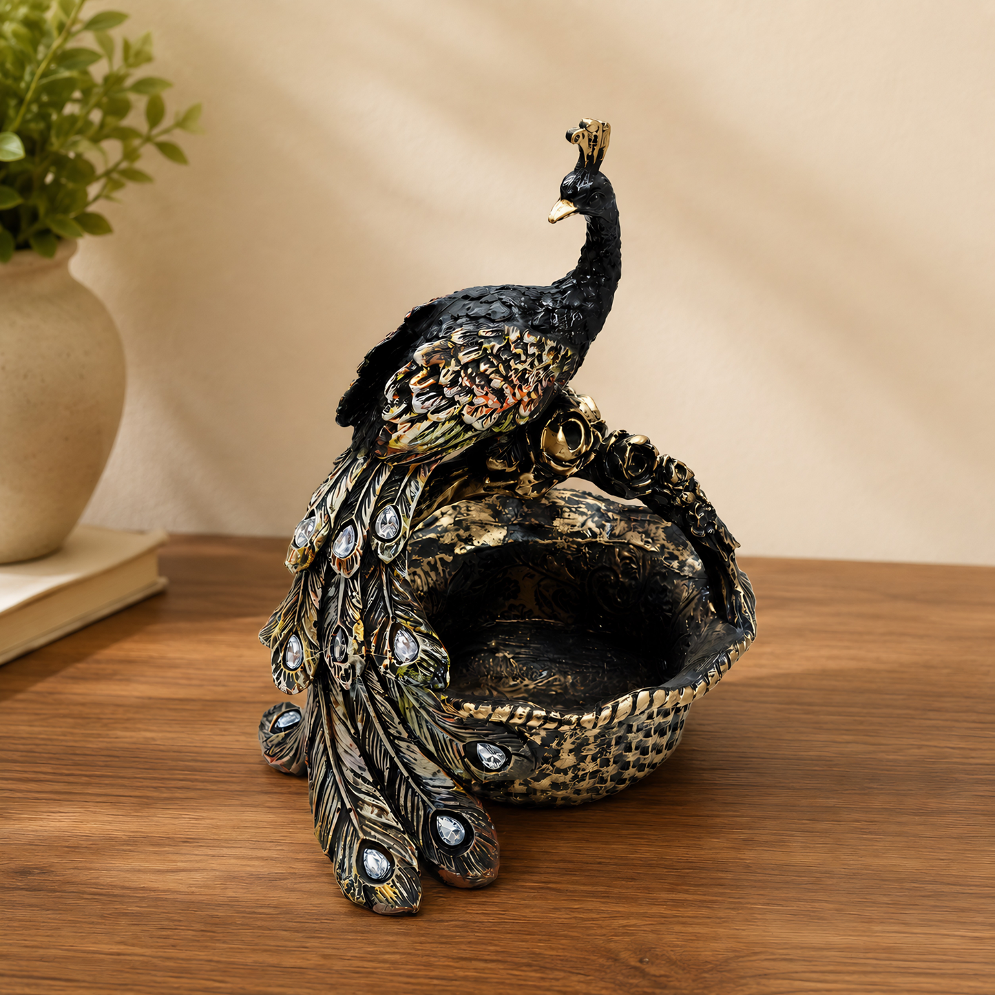 Upharkaro Royal Peacock Bird Water Feeder Bowl | Luxury Decorative Bird Bath for Garden & Balcony By Upharkaro