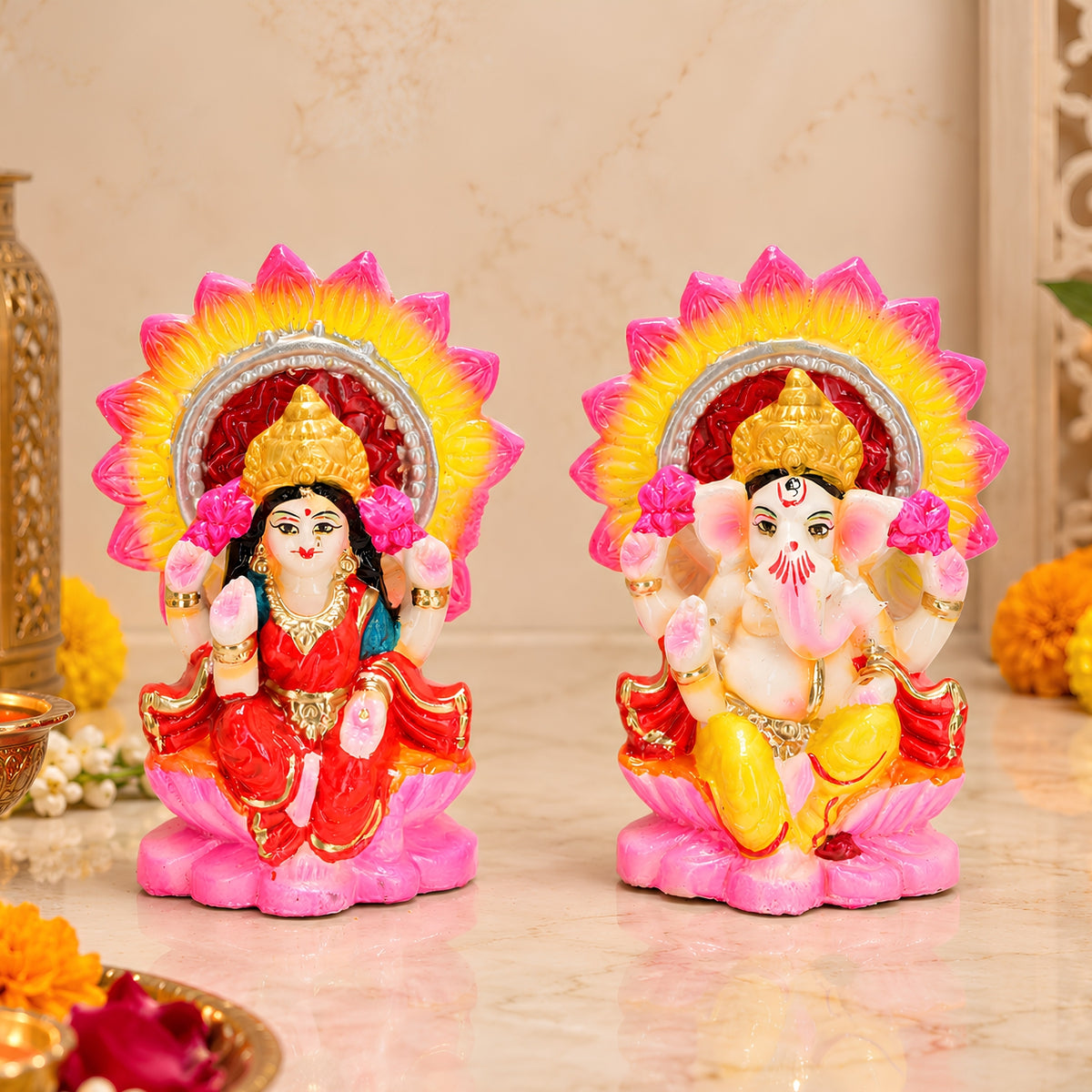 Eco-Friendly Clay Laxmi Ganesh Idols for Diwali – Handcrafted Terracotta Murti Set (6 Inch, 875g) by Upharkaro