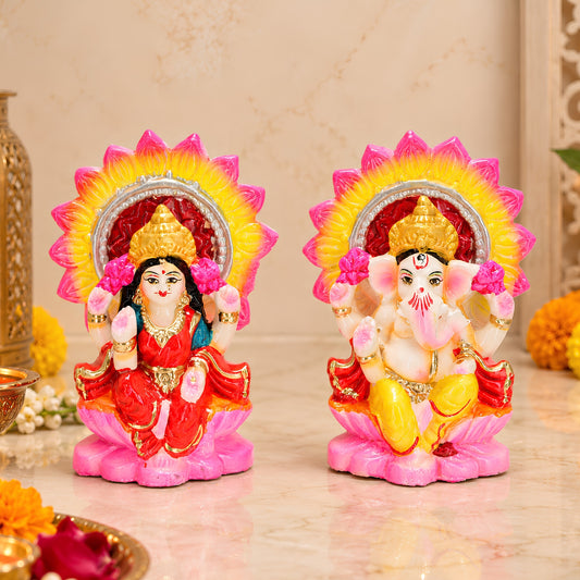 Eco-Friendly Clay Laxmi Ganesh Idols for Diwali – Handcrafted Terracotta Murti Set (6 Inch, 875g) by Upharkaro