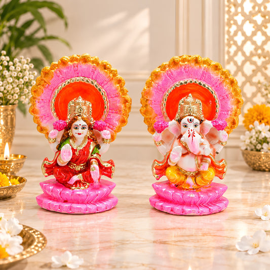 Decorative Clay Laxmi Ganesh Statue Set – Handcrafted 6 Inch Terracotta Idols for Diwali, Home Décor & Gifting by Upharkaro