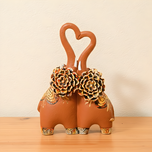 Upharkaro Decorative Elephant Couple Showpiece in Resin | Handcrafted Elephant Pair Statue for Home Décor, Living Room & Gifting (25 cm, Made in India)