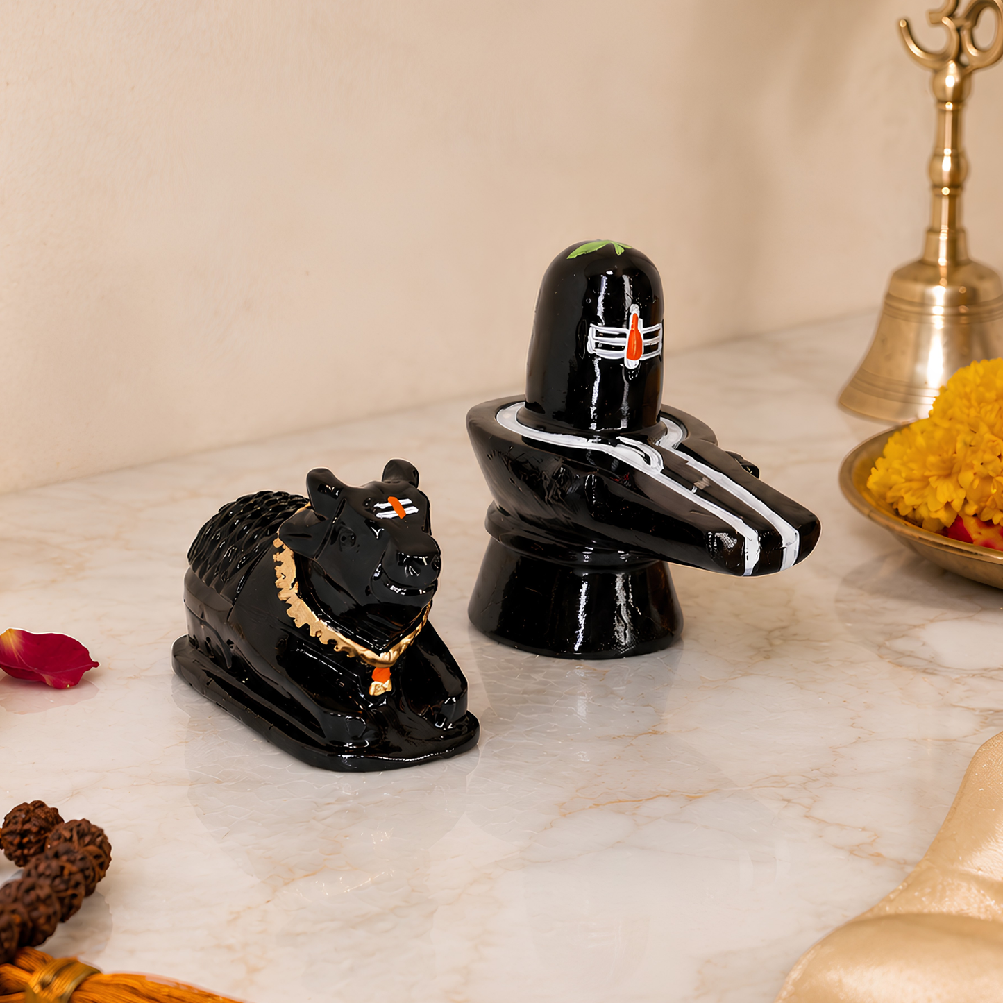 Premium Black 6 Inch Shivling with Nandi Idol Set | Decorative Lord Shiva Pooja Murti for Home Temple, Office, Meditation, Spiritual Decor & Religious Gift