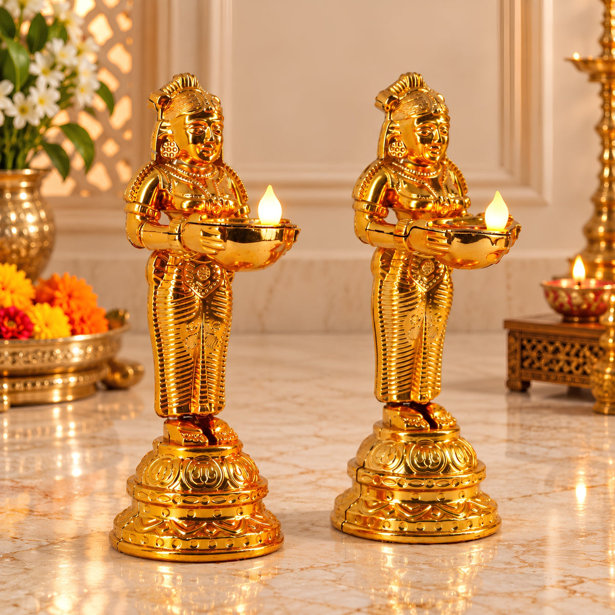 Decorative Golden Statue Welcome Lady Water Sensor Diya By Upharkaro