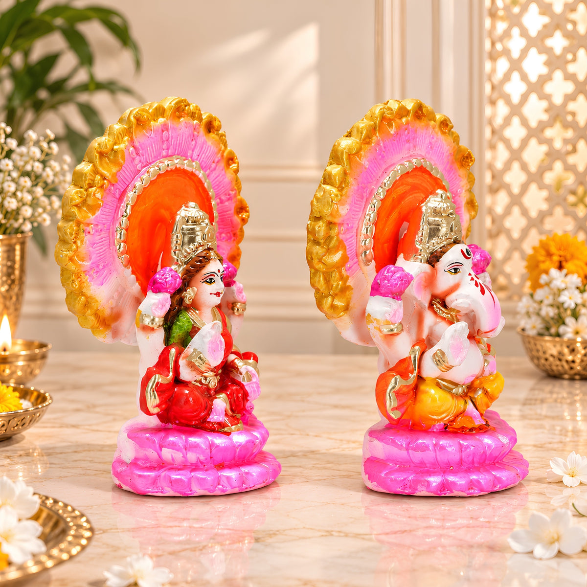 Decorative Clay Laxmi Ganesh Statue Set – Handcrafted 6 Inch Terracotta Idols for Diwali, Home Décor & Gifting by Upharkaro