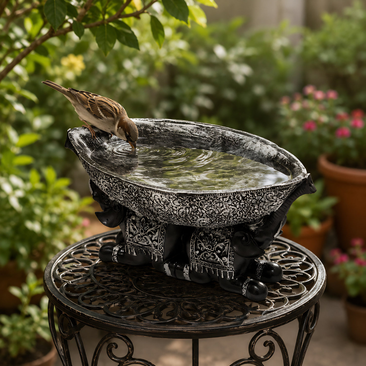 Upharkaro Royal Elephant Bird Bath Bowl | Decorative Water Feeder for Garden, Balcony & Home Decor By Upharkaro