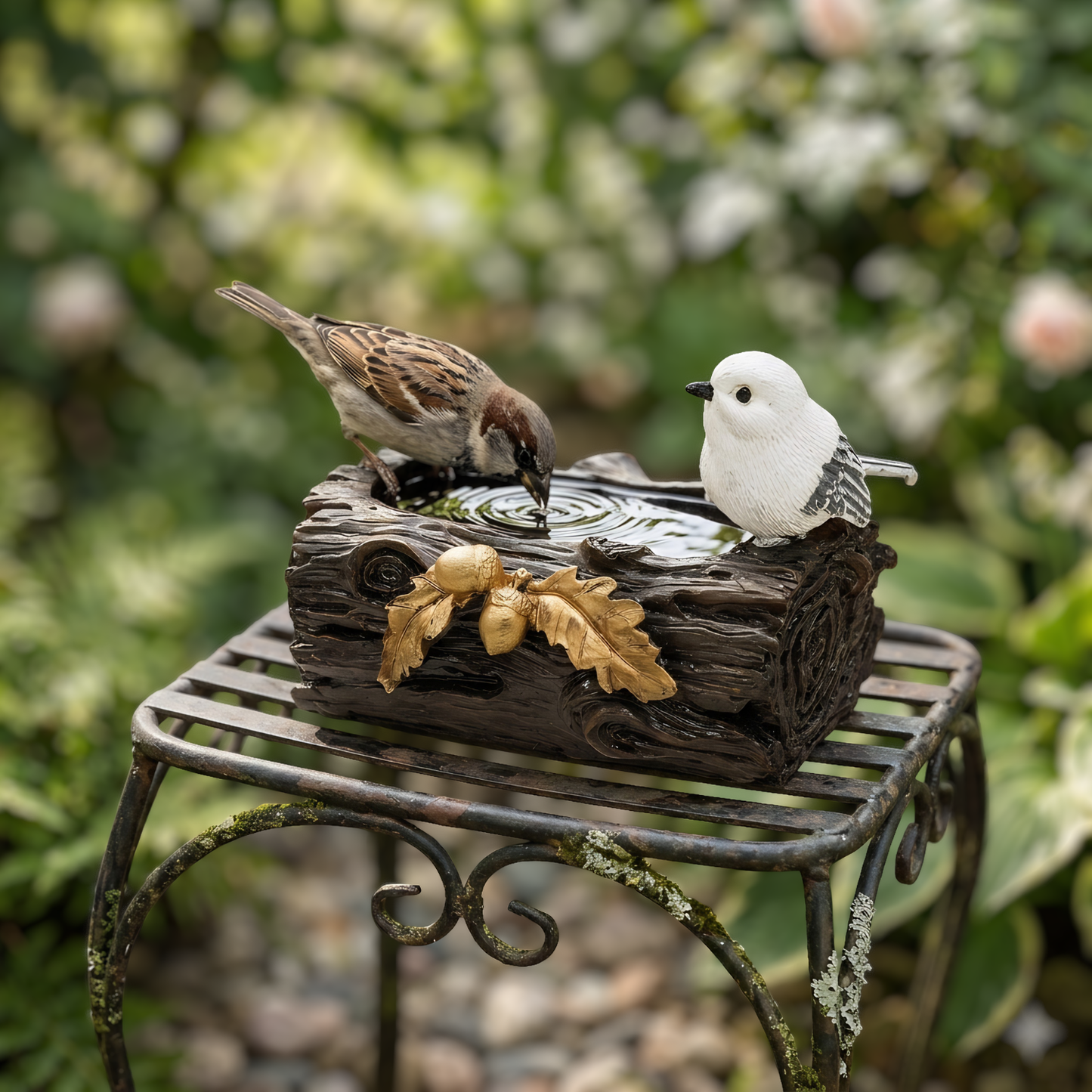 Upharkaro Rustic Log Style Bird Water Feeder | Decorative Sparrow Bowl for Balcony & Garden Decor By Upharkaro