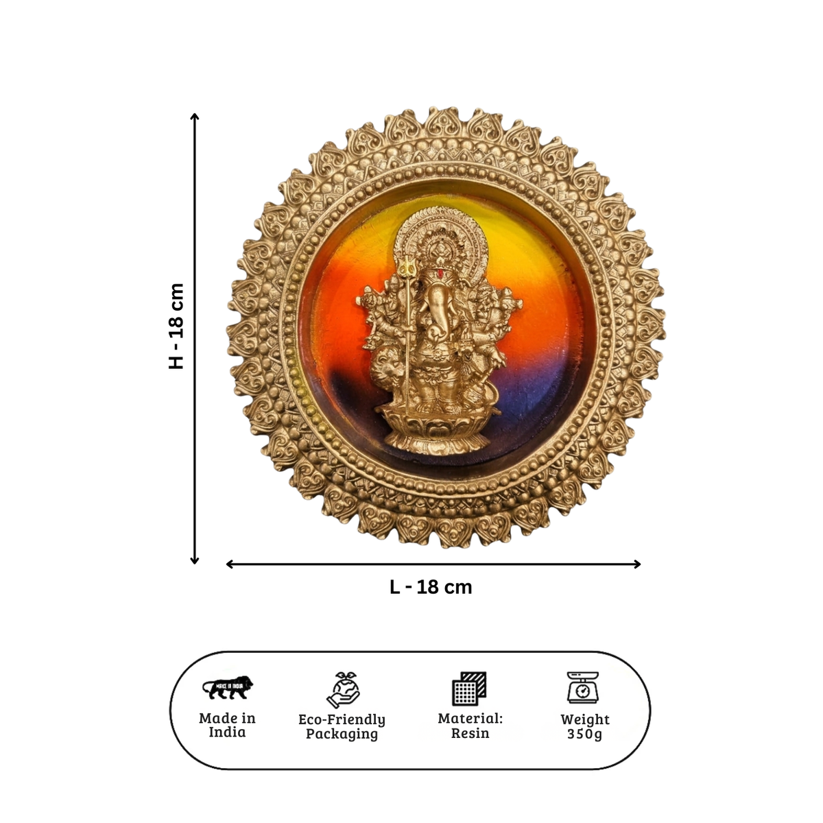 Buy Golden Round Shubha Drishti Ganapathy/Ganesha (7 x 7 Inch) Wall Hanging – Spiritual Ganesha Wall Decor for Home, Office, Mandir & Festive Gifting by Upharkaro