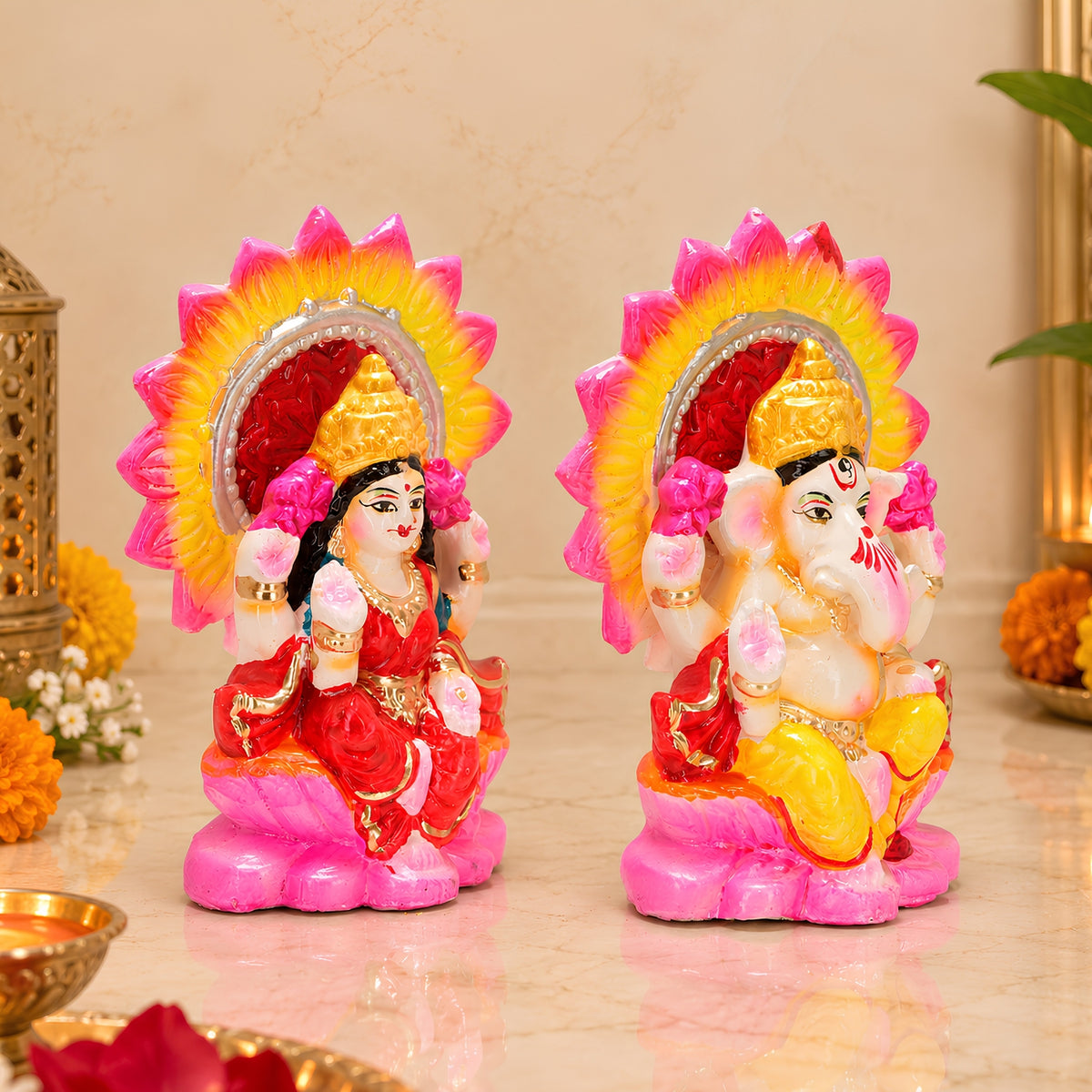 Eco-Friendly Clay Laxmi Ganesh Idols for Diwali – Handcrafted Terracotta Murti Set (6 Inch, 875g) by Upharkaro