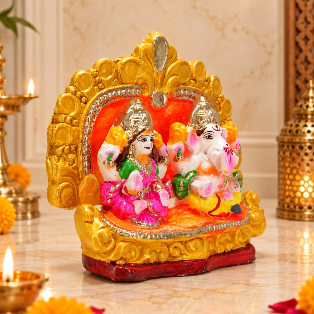 Eco-Friendly Laxmi Ganesh Idol Set – 6 Inch Handcrafted Terracotta Clay Statues for Diwali Pooja & Home Decor by Upharkaro