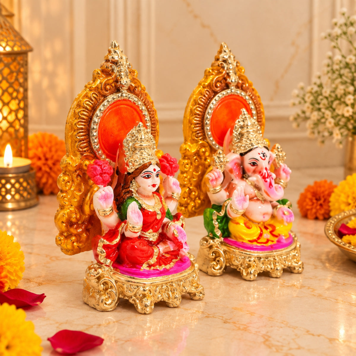 Handcrafted Eco-Friendly Laxmi Ganesh Statue Set – 6 Inch Decorative Terracotta Idols for Diwali Pooja & Home Decor by Upharkaro