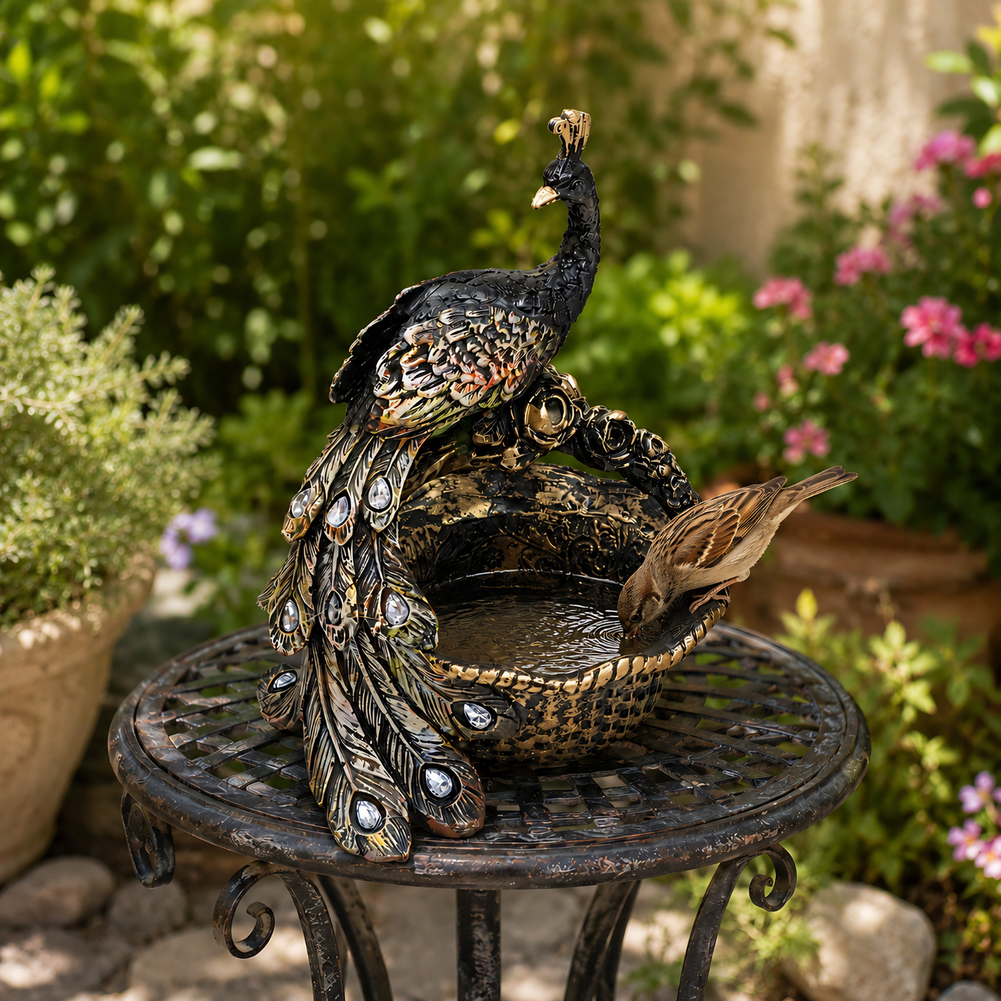 Upharkaro Royal Peacock Bird Water Feeder Bowl | Luxury Decorative Bird Bath for Garden & Balcony By Upharkaro