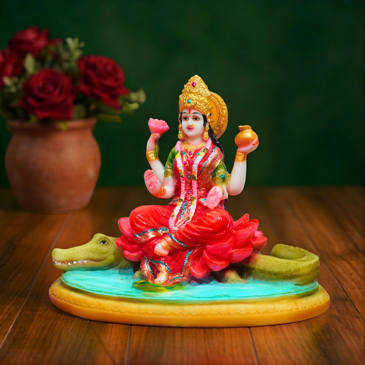Divine Ganga Maa Idol Sitting on Crocodile with Lotus Base | Maa Ganga Murti for Home Temple & Pooja Decor By Upharkaro