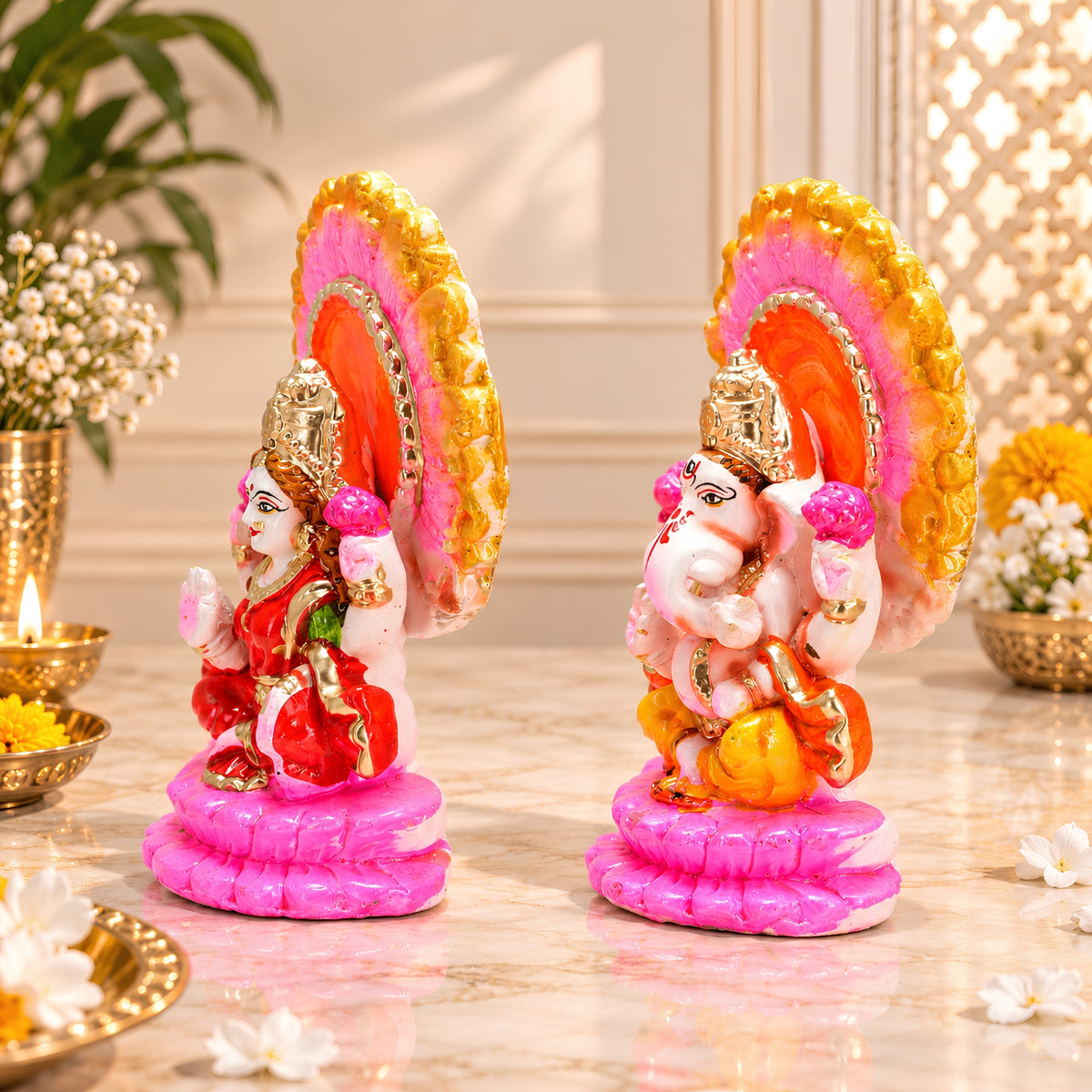 Decorative Clay Laxmi Ganesh Statue Set – Handcrafted 6 Inch Terracotta Idols for Diwali, Home Décor & Gifting by Upharkaro