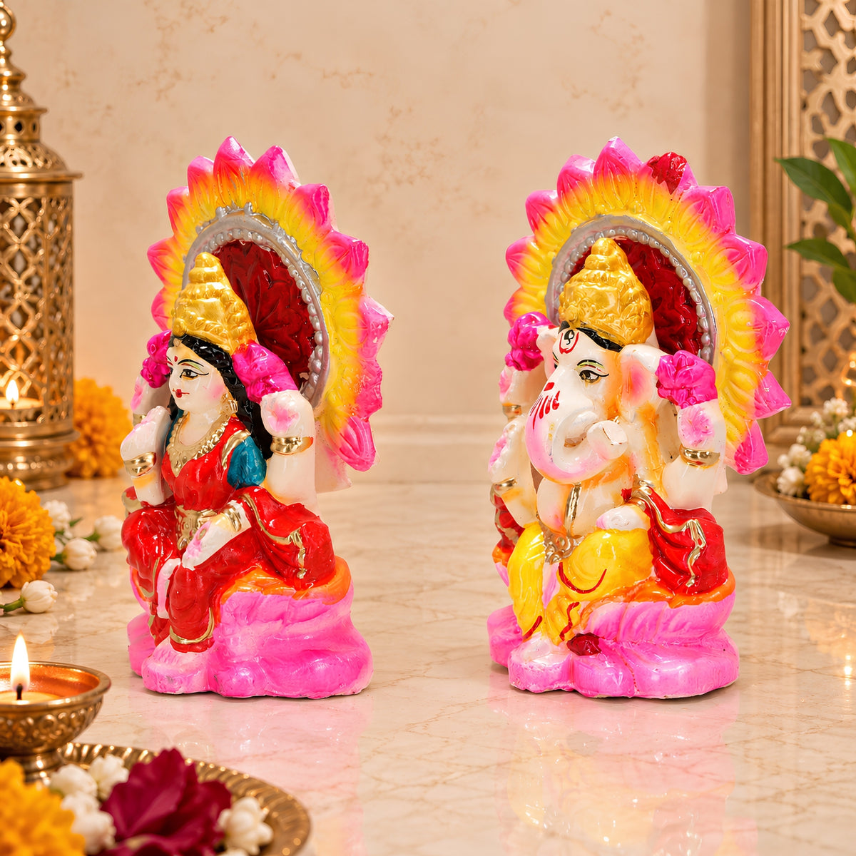 Eco-Friendly Clay Laxmi Ganesh Idols for Diwali – Handcrafted Terracotta Murti Set (6 Inch, 875g) by Upharkaro