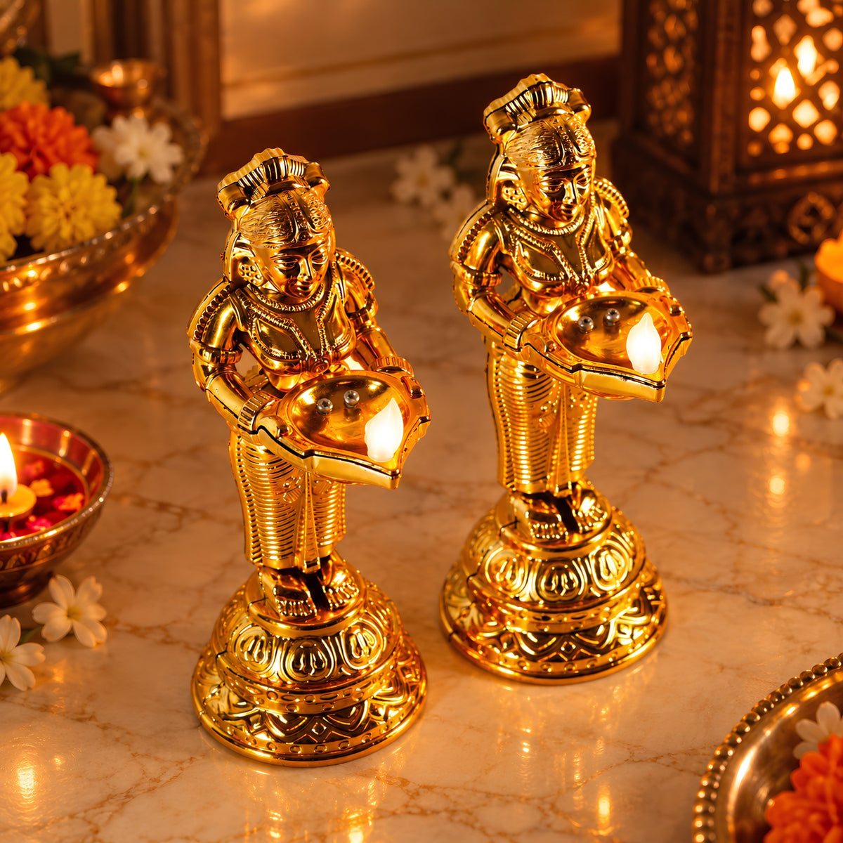 Decorative Golden Statue Welcome Lady Water Sensor Diya By Upharkaro