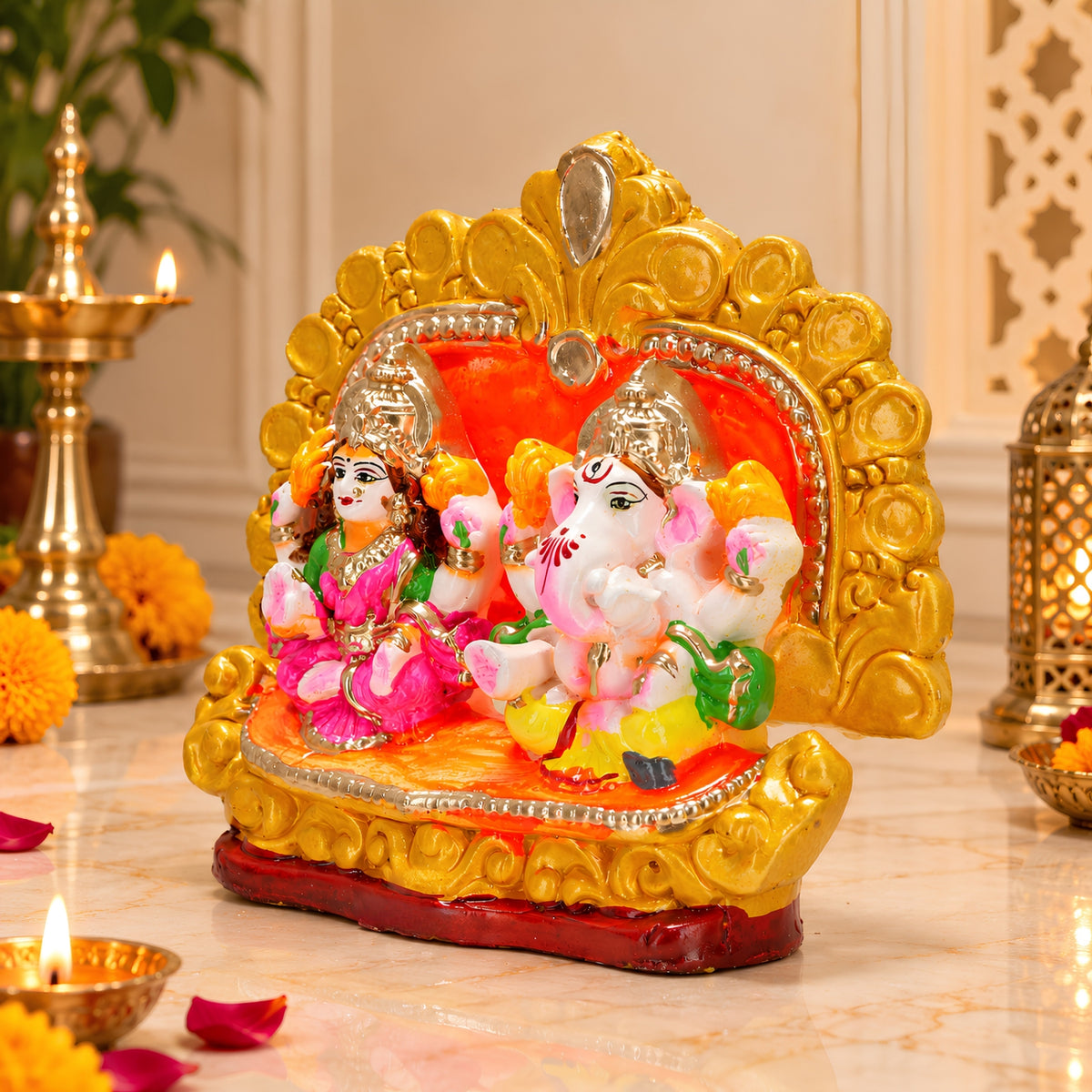 Eco-Friendly Laxmi Ganesh Idol Set – 6 Inch Handcrafted Terracotta Clay Statues for Diwali Pooja & Home Decor by Upharkaro