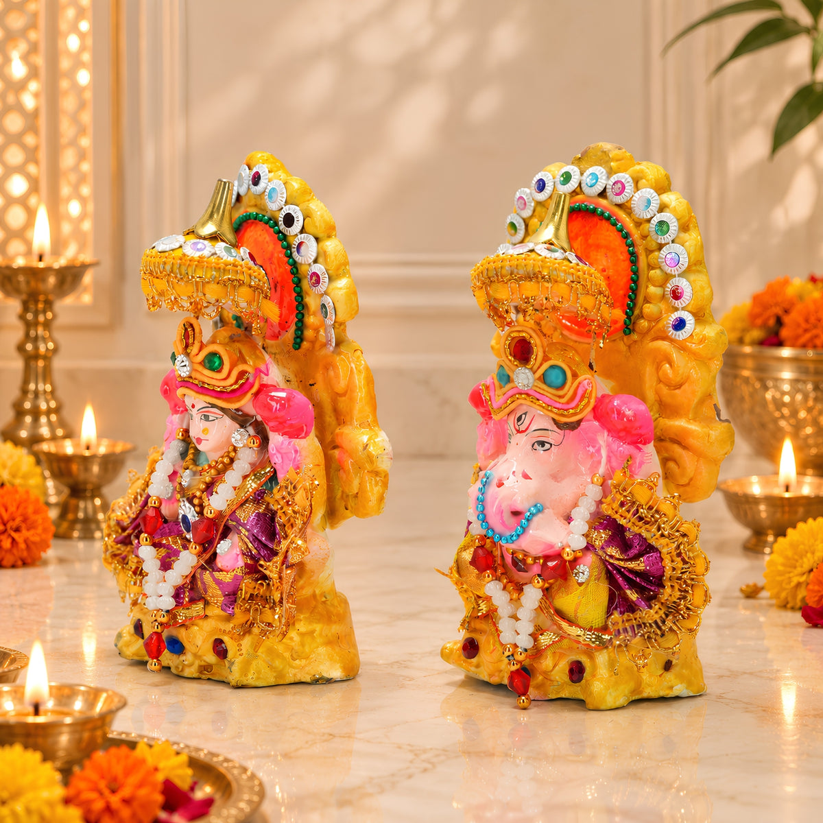 Eco-Friendly Laxmi Ganesh Clay Idol Set – 6 Inch Handcrafted Terracotta Statues for Diwali Pooja, Home Décor & Sustainable Gifting by Upharkaro