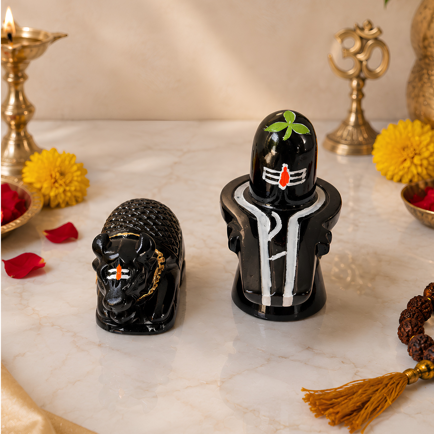 Premium Black 6 Inch Shivling with Nandi Idol Set | Decorative Lord Shiva Pooja Murti for Home Temple, Office, Meditation, Spiritual Decor & Religious Gift