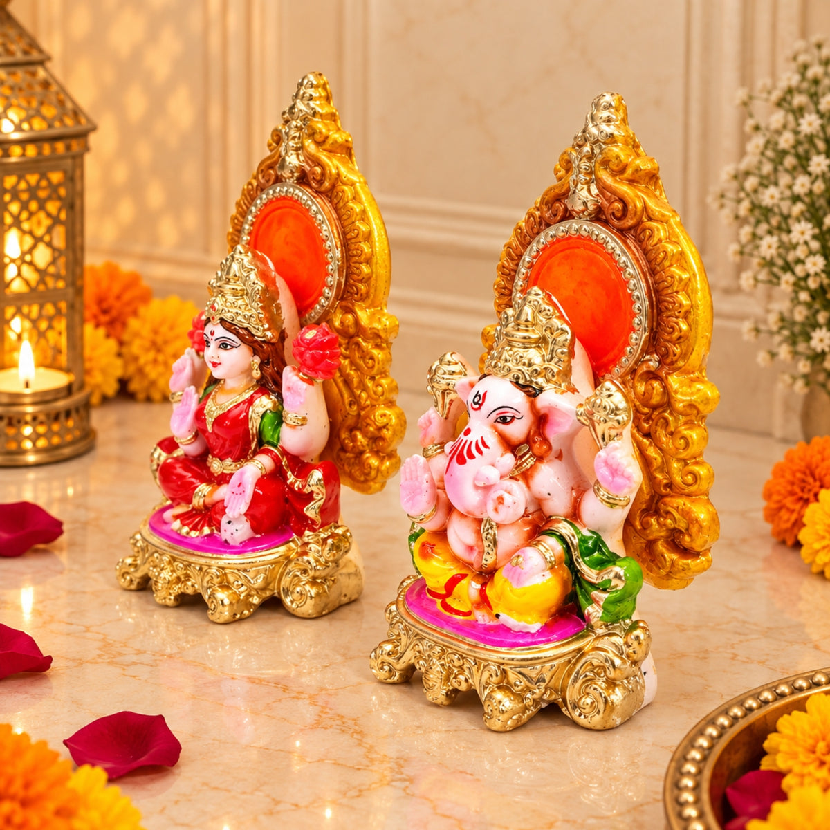 Handcrafted Eco-Friendly Laxmi Ganesh Statue Set – 6 Inch Decorative Terracotta Idols for Diwali Pooja & Home Decor by Upharkaro