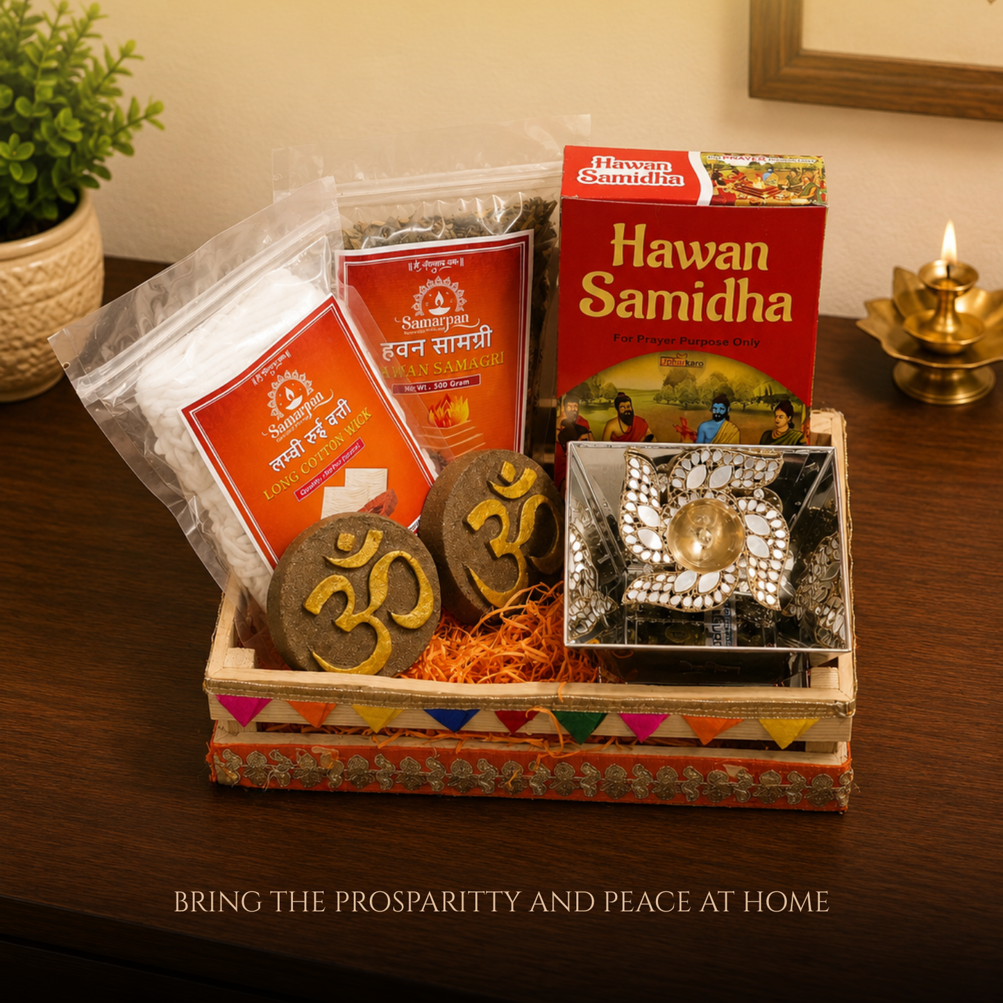 Upharkaro Complete Hawan Kit for Home & Temple | Hawan Kund, Hawan Samagri, Samidha, Long Cotton Wicks, Om Cow Dung & Decorative Swastik Diya | Puja & Yagya Essentials Gift Set