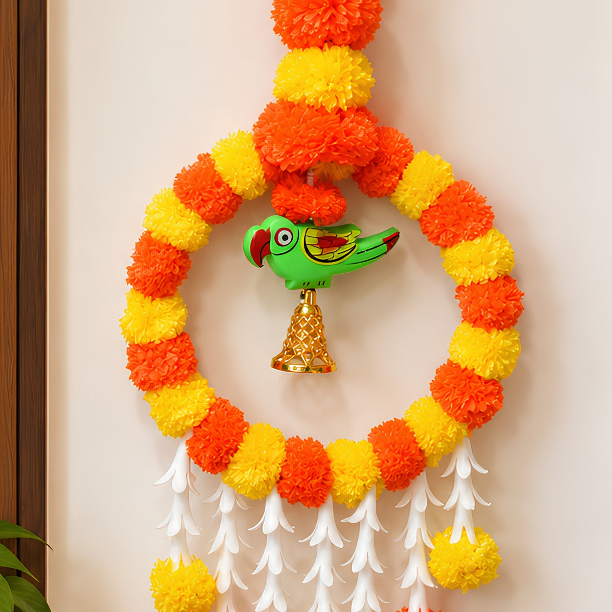 Upharkaro Decorative Marigold Flower Hanging Latkan with Parrot Design – 6 Feet, 1 Pc | Traditional Door & Wall Hanging for Diwali, Wedding & Festive Decor