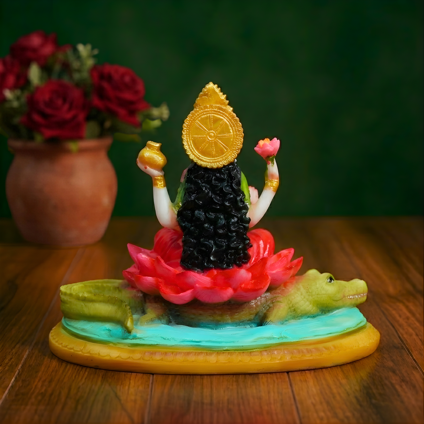Divine Ganga Maa Idol Sitting on Crocodile with Lotus Base | Maa Ganga Murti for Home Temple & Pooja Decor By Upharkaro