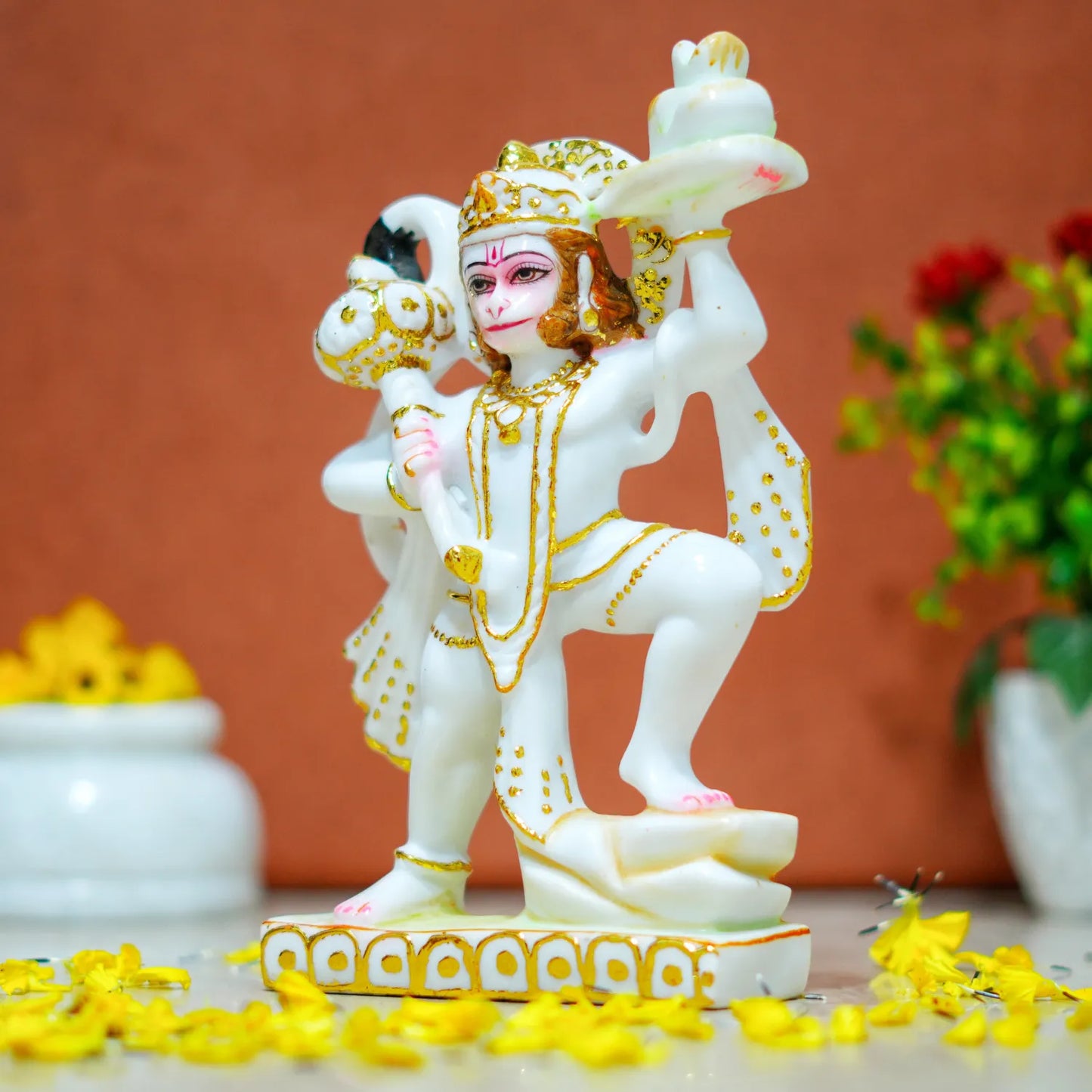 Marble Dust Lord Veer Hanuman Ji/Bajrangbali 9 Inch Statue for Home Temple & Gifts By Upharkaro