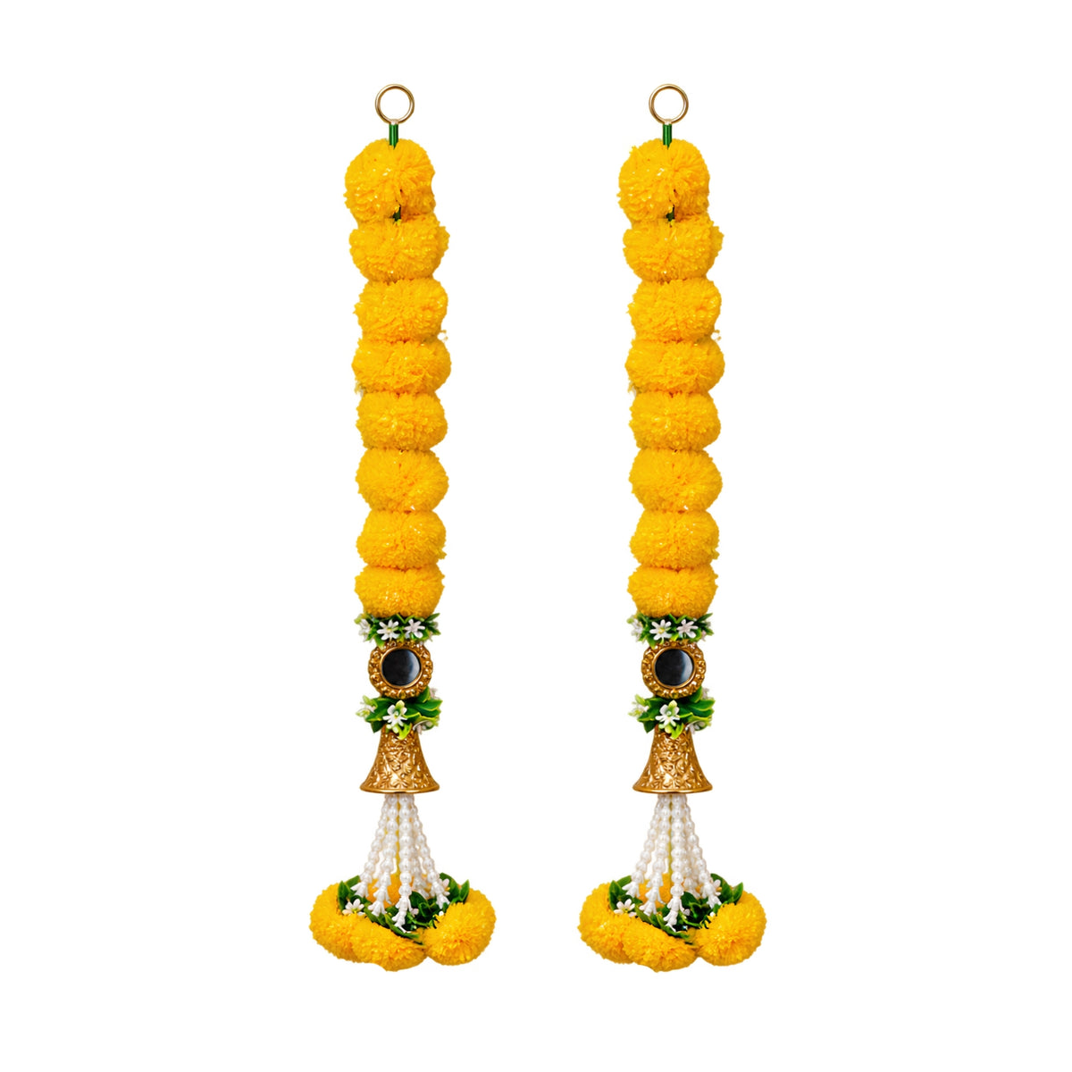 Upharkaro Marigold Flower Latkan for Door & Home Decor – 2 Pc Set | Handmade Decorative Hanging Toran with Beads & Tassels | Diwali, Festive & Pooja Decoration