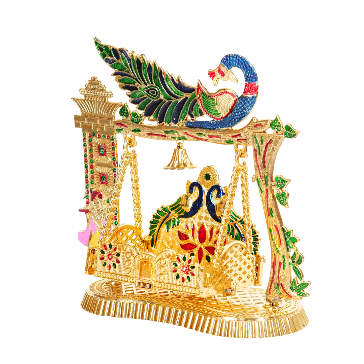 Decorative Meenakari Plastic Jhula for Laddu Gopal | Golden Peacock Design Swing for Krishna Ji | Home Temple & Janmashtami Decor