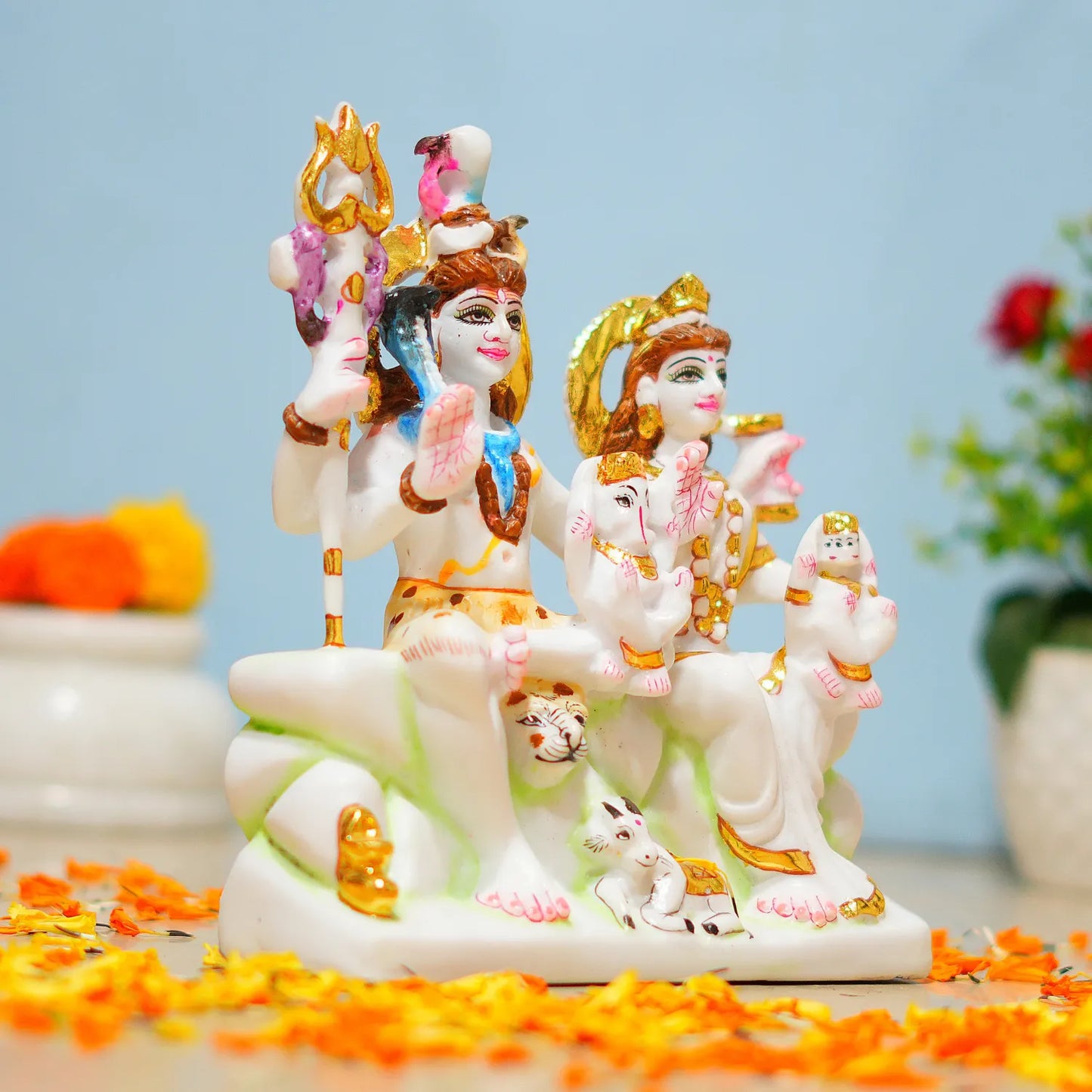 Marble Dust Shiv Pariwar Idol – 9 Inch | Divine Family Statue for Mandir & Home Décor By Upharkaro