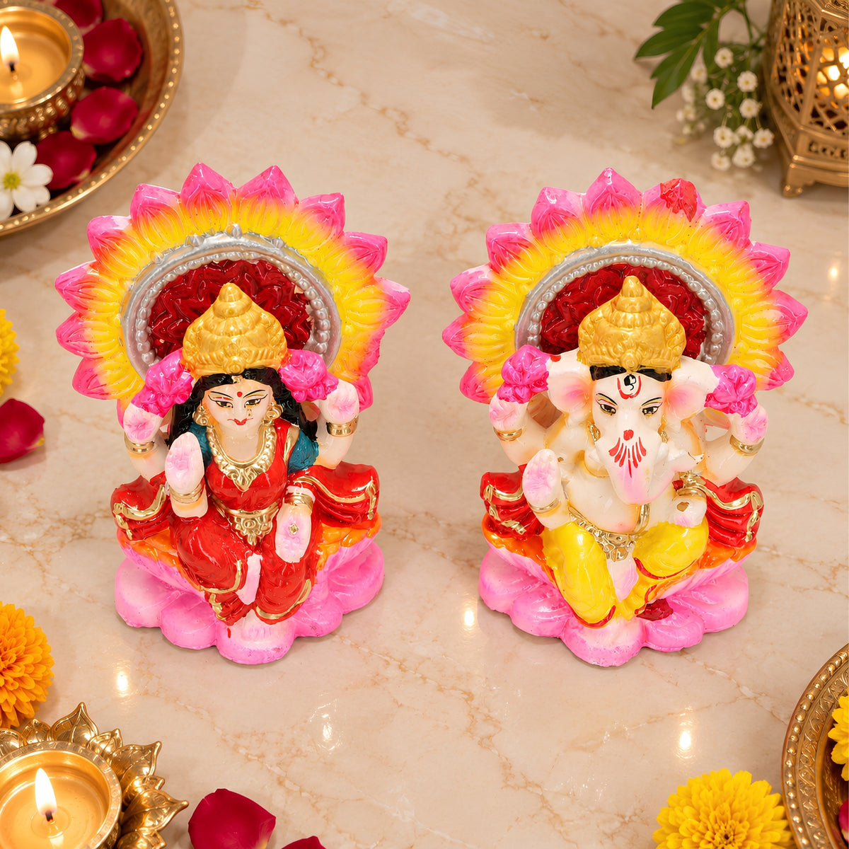 Eco-Friendly Clay Laxmi Ganesh Idols for Diwali – Handcrafted Terracotta Murti Set (6 Inch, 875g) by Upharkaro
