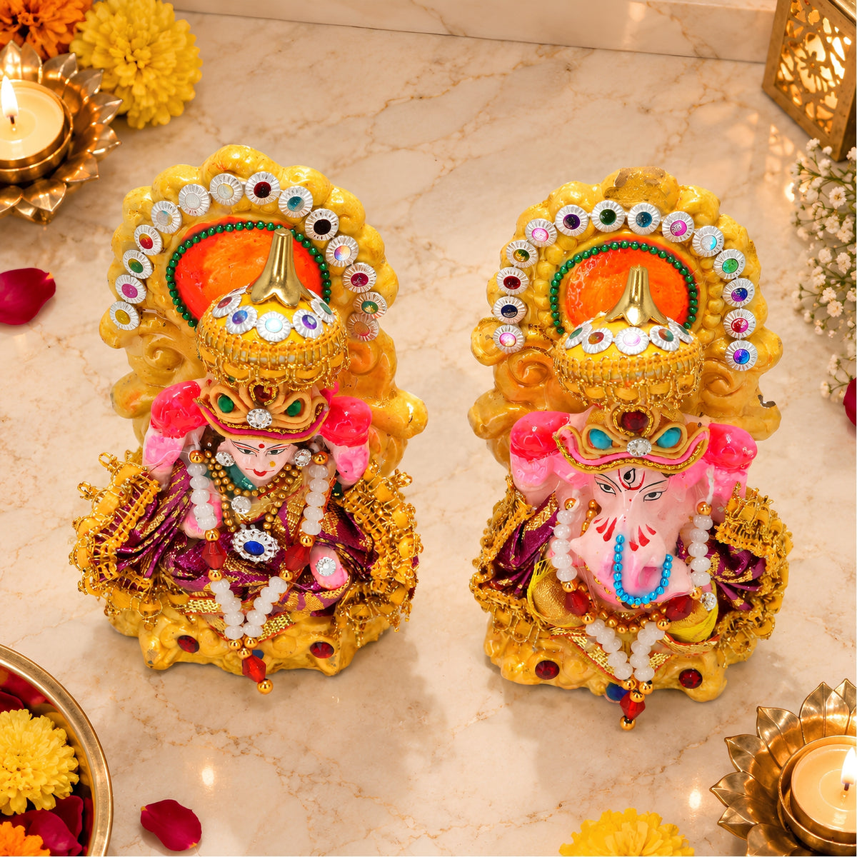 Eco-Friendly Laxmi Ganesh Clay Idol Set – 6 Inch Handcrafted Terracotta Statues for Diwali Pooja, Home Décor & Sustainable Gifting by Upharkaro