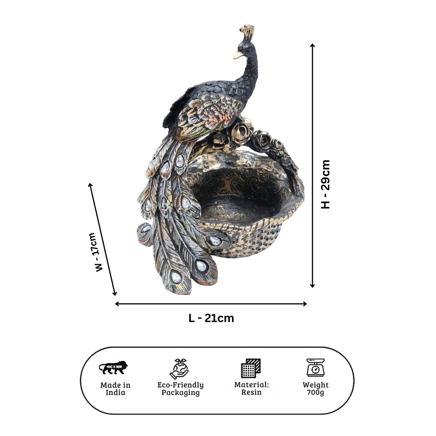 Upharkaro Royal Peacock Bird Water Feeder Bowl | Luxury Decorative Bird Bath for Garden & Balcony By Upharkaro