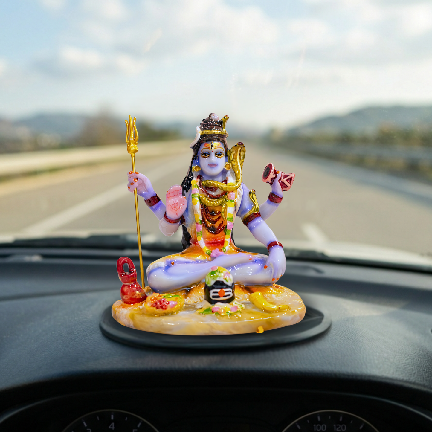 Upharkaro Lord Shiva Idol 10cm Resin Statue Mahadev Sitting Shiv Murti with Trishul & Shivling for Home Temple Office Desk & Car Dashboard
