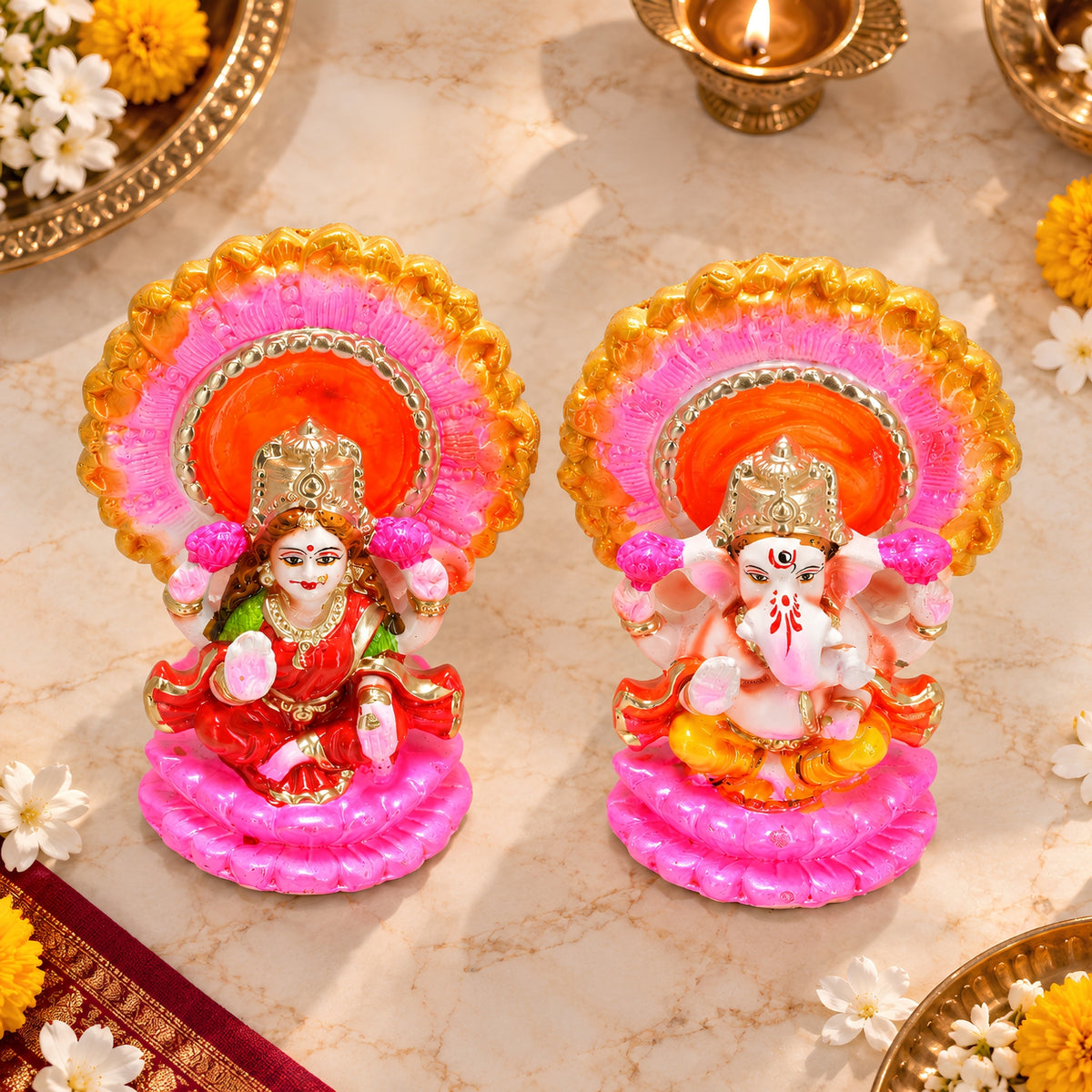 Decorative Clay Laxmi Ganesh Statue Set – Handcrafted 6 Inch Terracotta Idols for Diwali, Home Décor & Gifting by Upharkaro