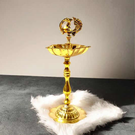 UPHARKARO Elegant Traditional Brass Peacock Diya for Pooja & Home Décor 8 Inch by Upharkaro
