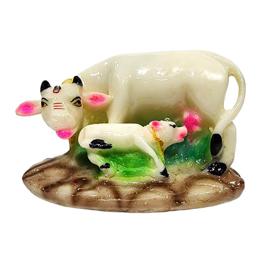 Decorative Kamdhenu Cow and Calf Idol (5 Inch) – Sacred Polyresin Figurine for Home Temple, Pooja Room & Vastu Décor – Multicolor Spiritual Gift ItemBy