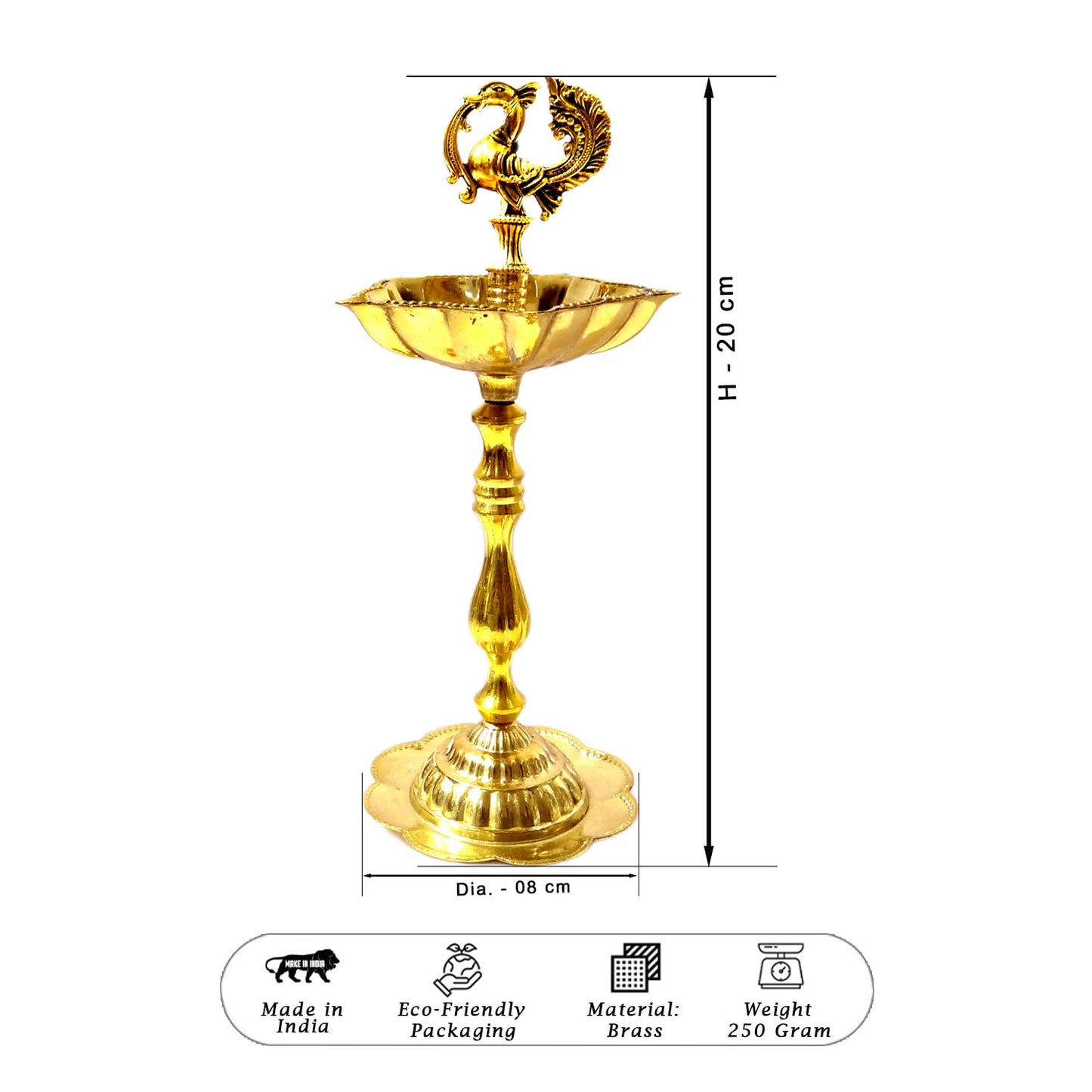 UPHARKARO Elegant Traditional Brass Peacock Diya for Pooja & Home Décor 8 Inch by Upharkaro