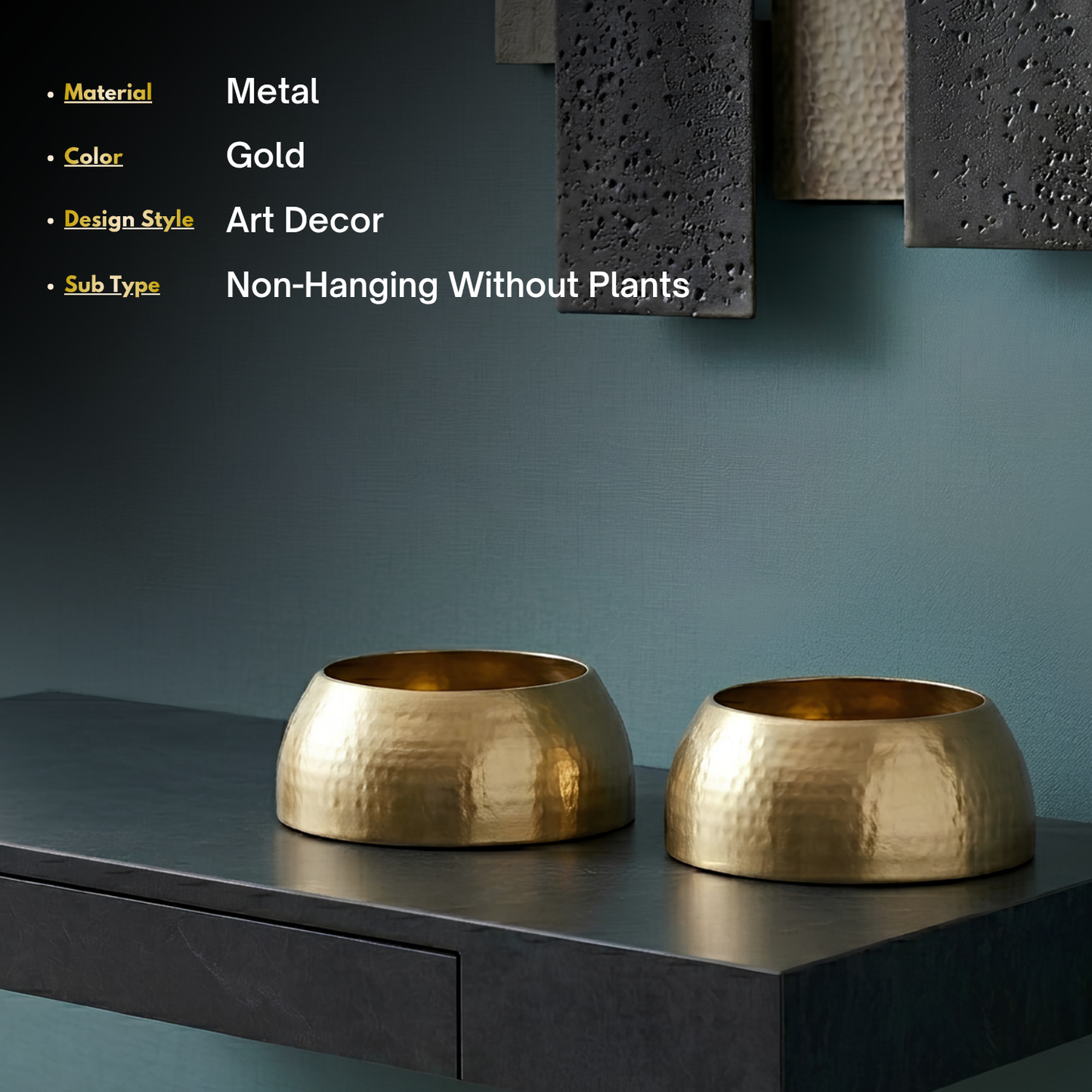 Modern Gold Finish Indoor Plant Pots Set of 2 | Decorative Metal Succulent Planters for Home & Office Decor