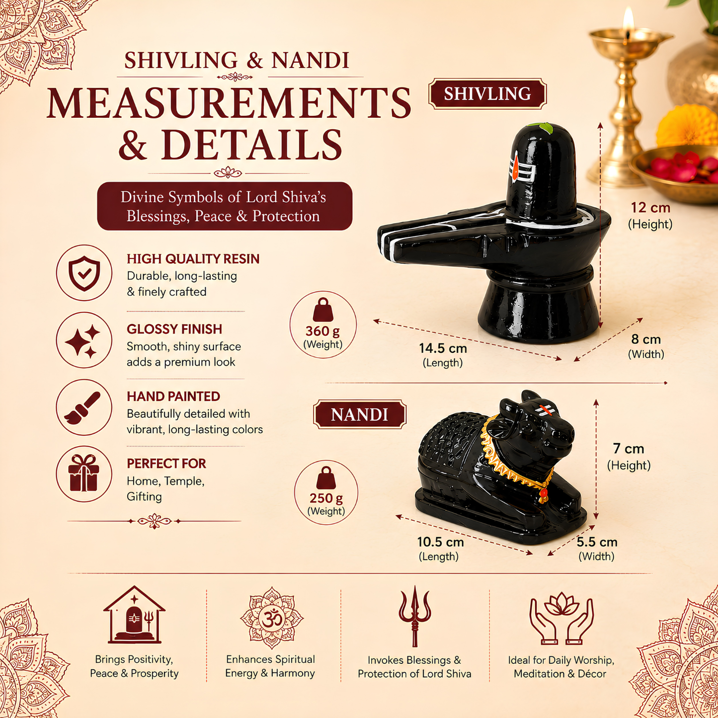 Premium Black 6 Inch Shivling with Nandi Idol Set | Decorative Lord Shiva Pooja Murti for Home Temple, Office, Meditation, Spiritual Decor & Religious Gift