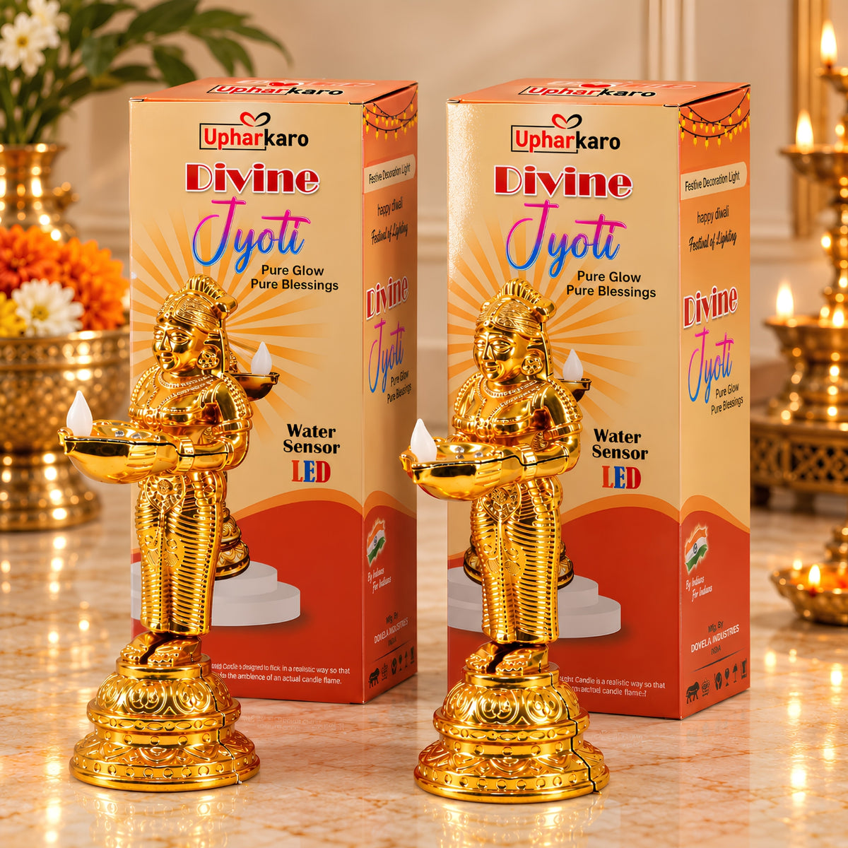 Decorative Golden Statue Welcome Lady Water Sensor Diya By Upharkaro