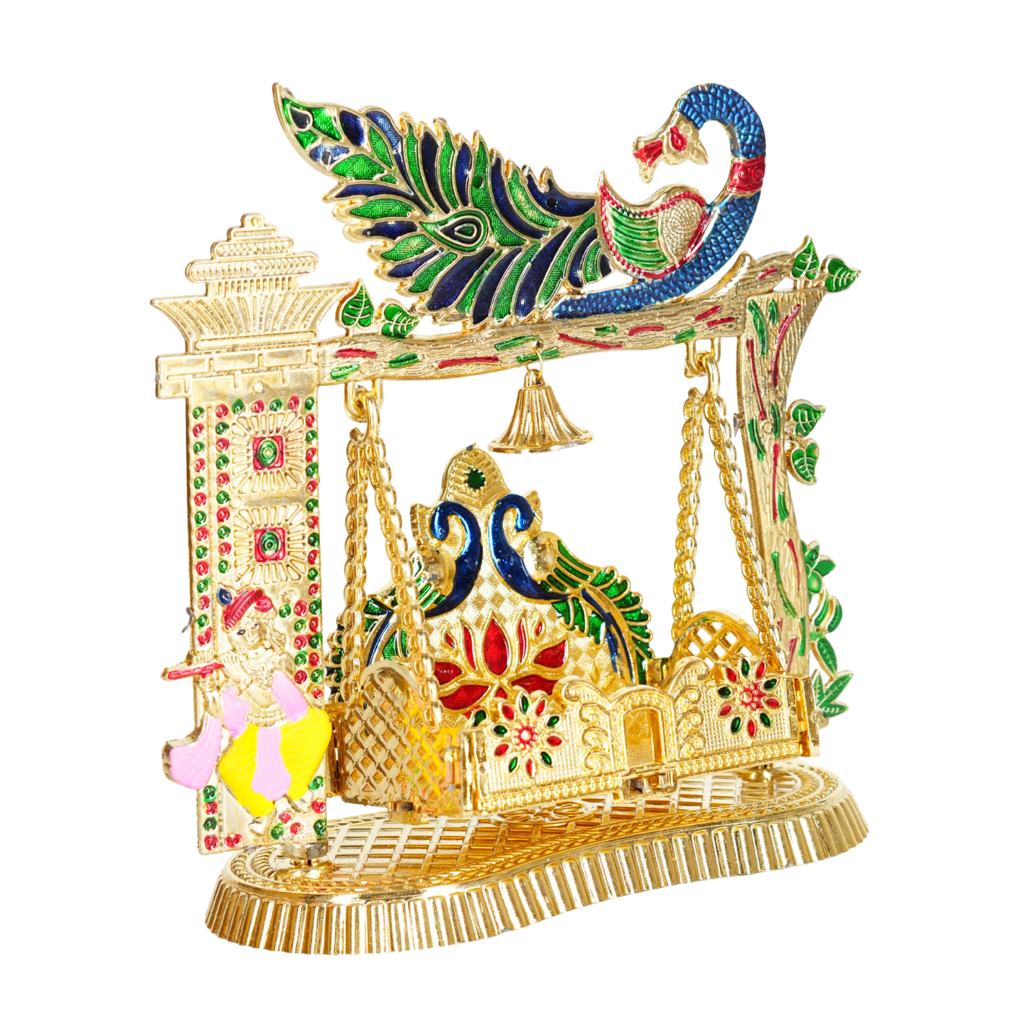 Decorative Meenakari Plastic Jhula for Laddu Gopal | Golden Peacock Design Swing for Krishna Ji | Home Temple & Janmashtami Decor