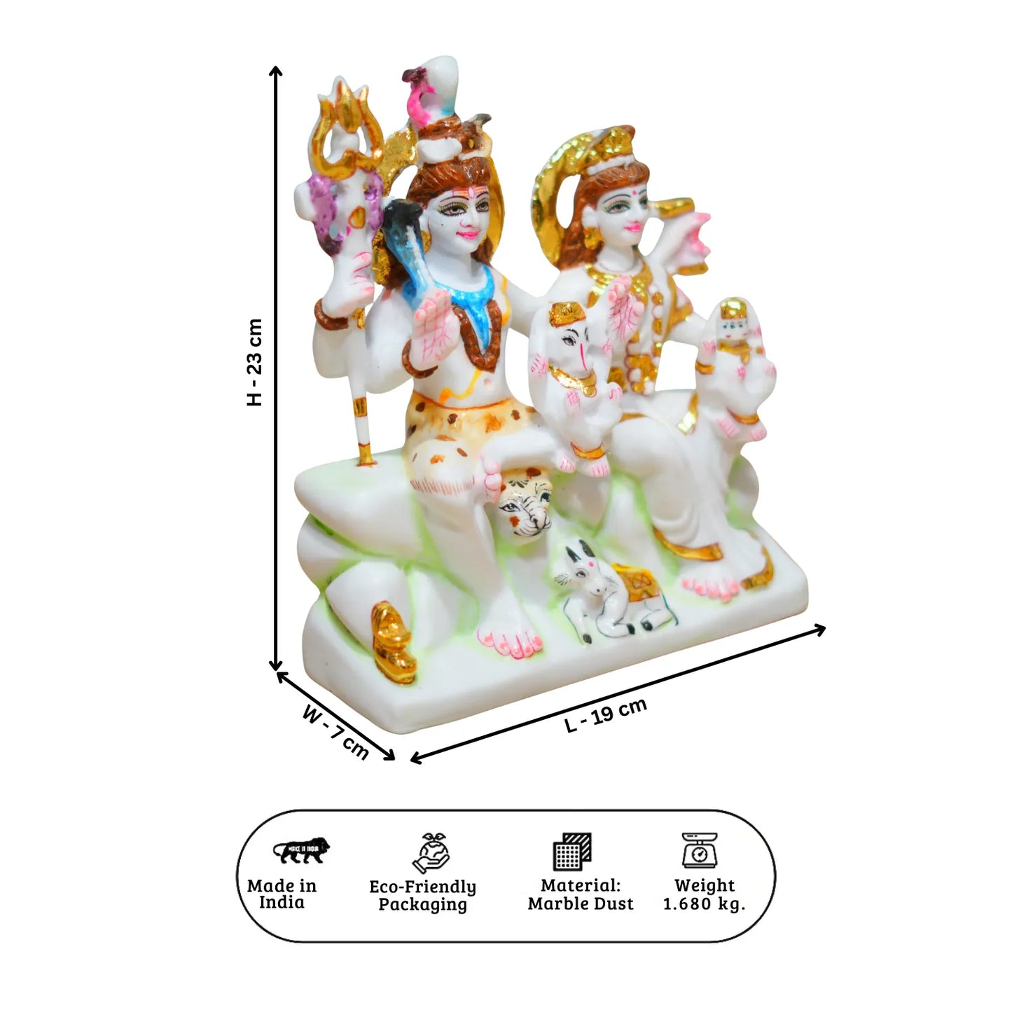 Marble Dust Shiv Pariwar Idol – 9 Inch | Divine Family Statue for Mandir & Home Décor By Upharkaro