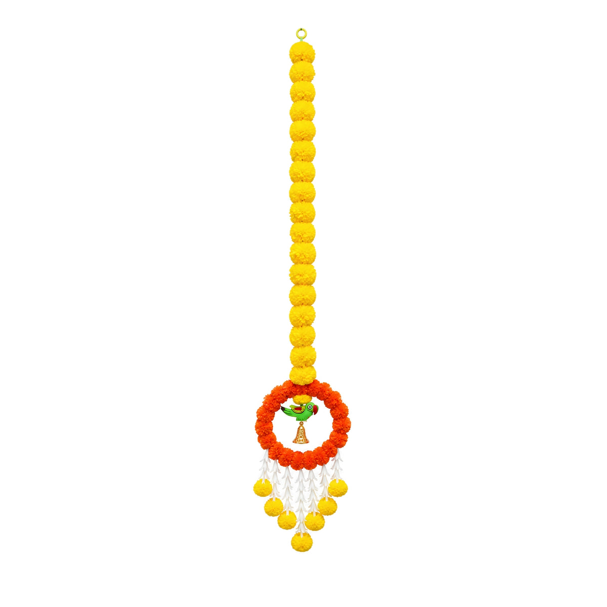Upharkaro Decorative Marigold Flower Hanging Latkan with Parrot Design – 6 Feet, 1 Pc | Traditional Door & Wall Hanging for Diwali, Wedding & Festive Decor